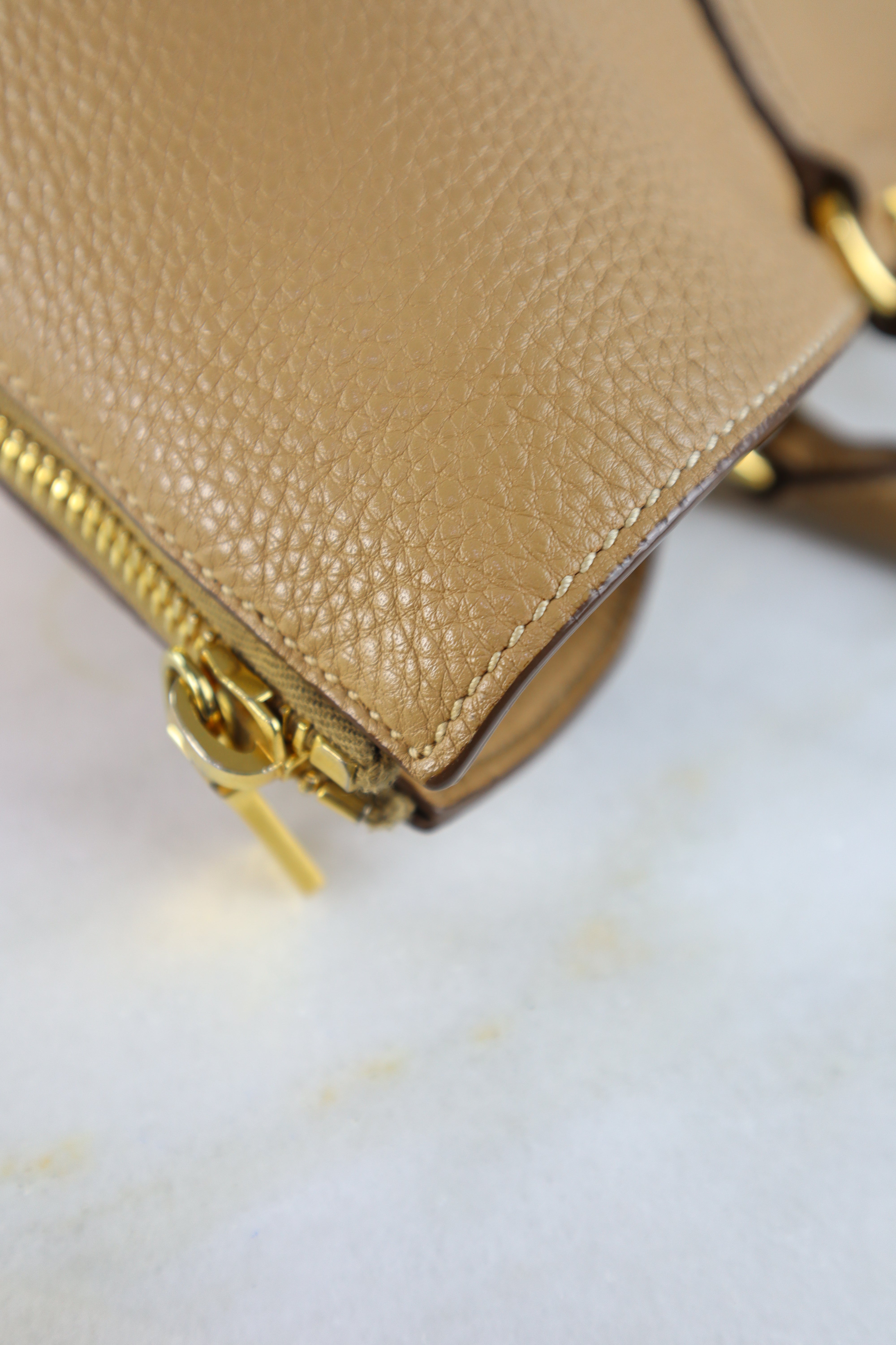 Prada Beige Vitello Daino Large Shopping Tote Bag W/ Strap