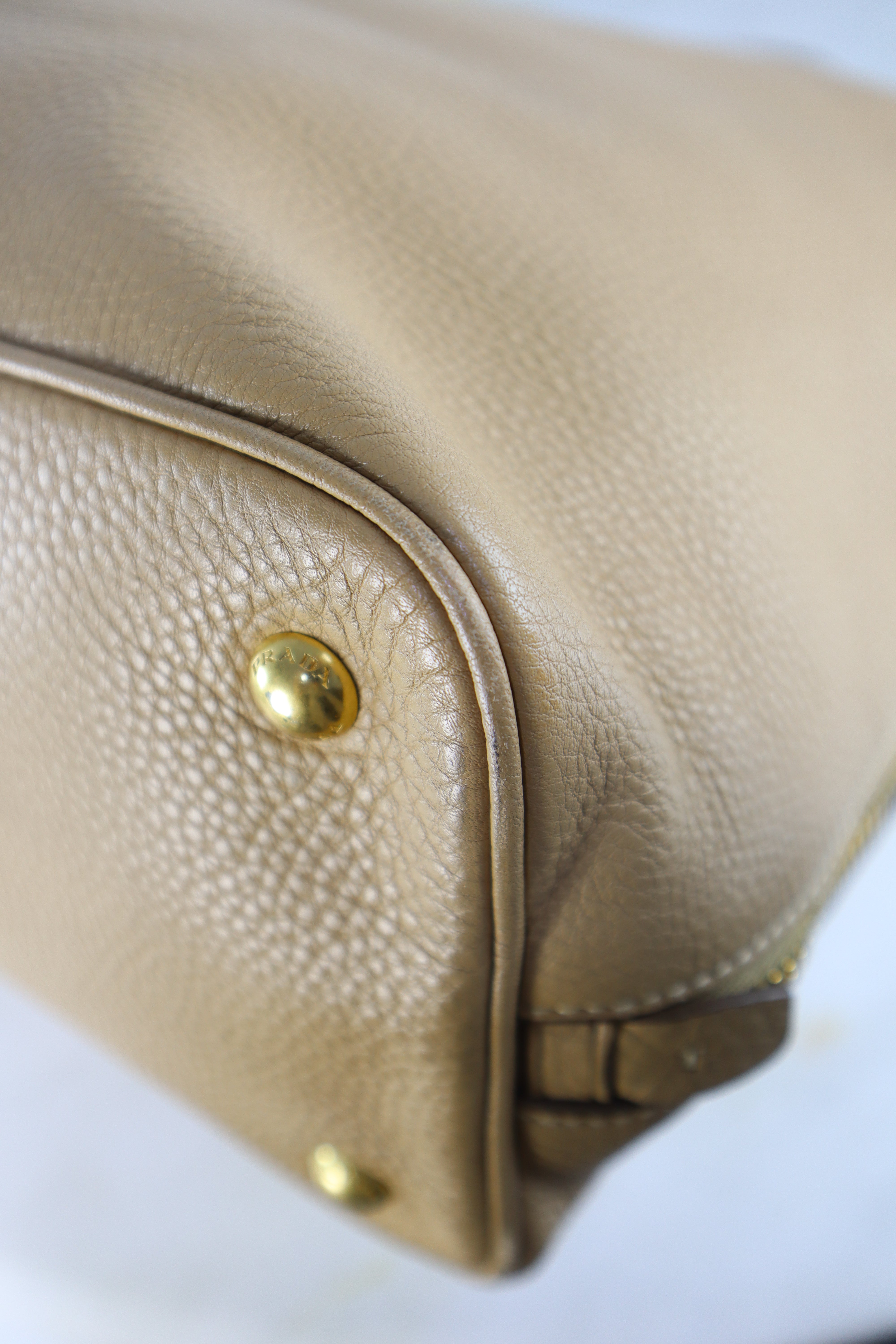 Prada Beige Vitello Daino Large Shopping Tote Bag W/ Strap