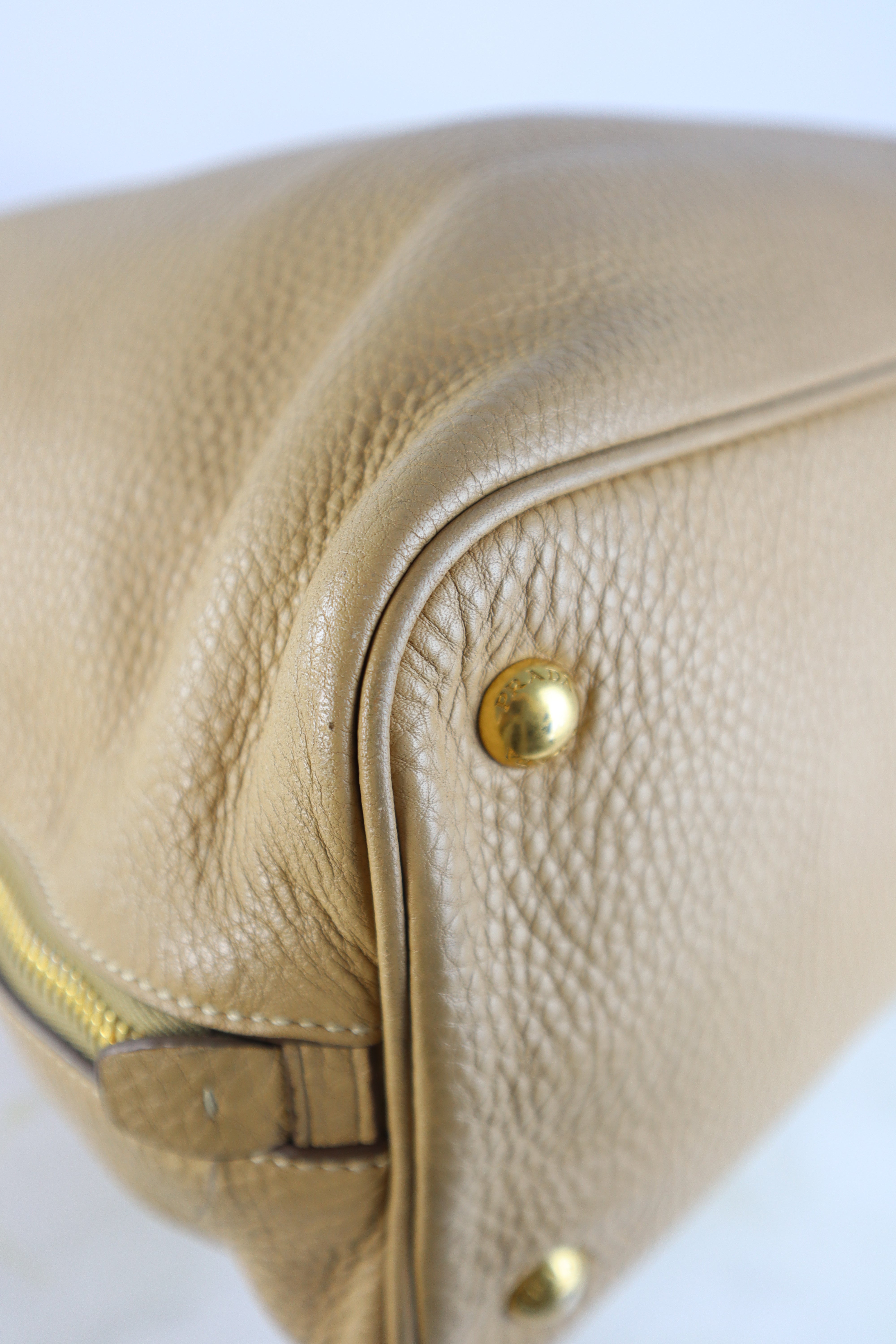 Prada Beige Vitello Daino Large Shopping Tote Bag W/ Strap