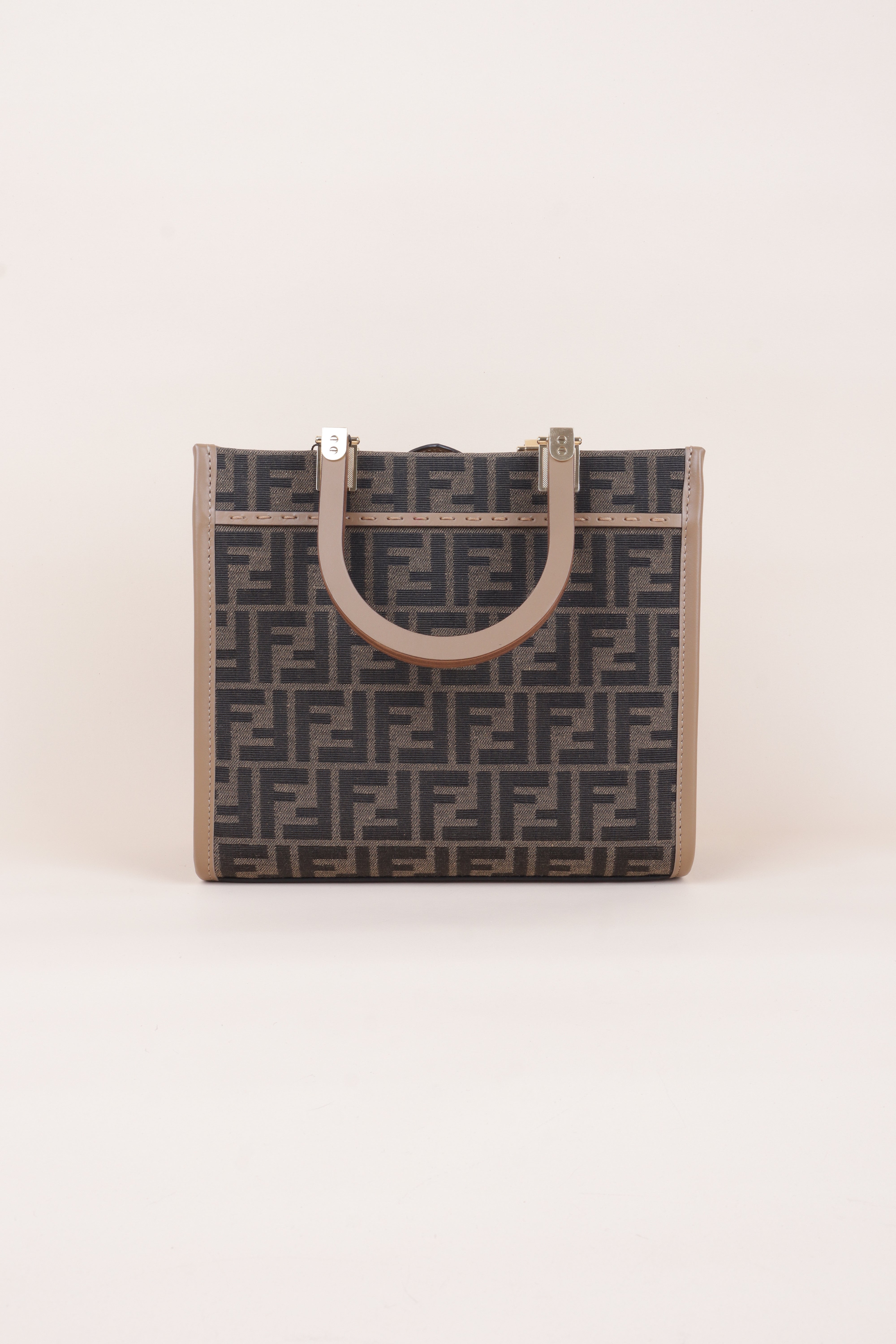 Fendi Brown FF Sunshine Small Tote Bag with Strap