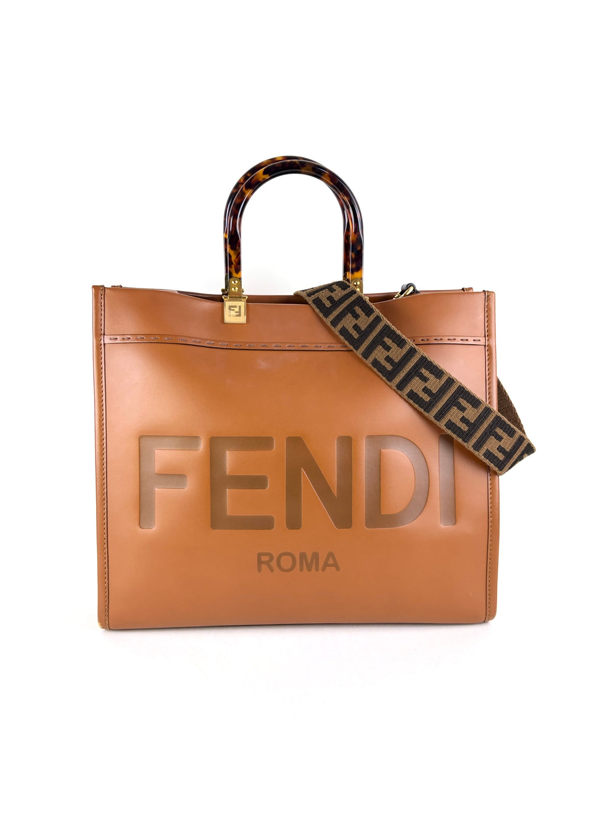 Fendi sunshine medium vitello king plexiglass shopper tote bag