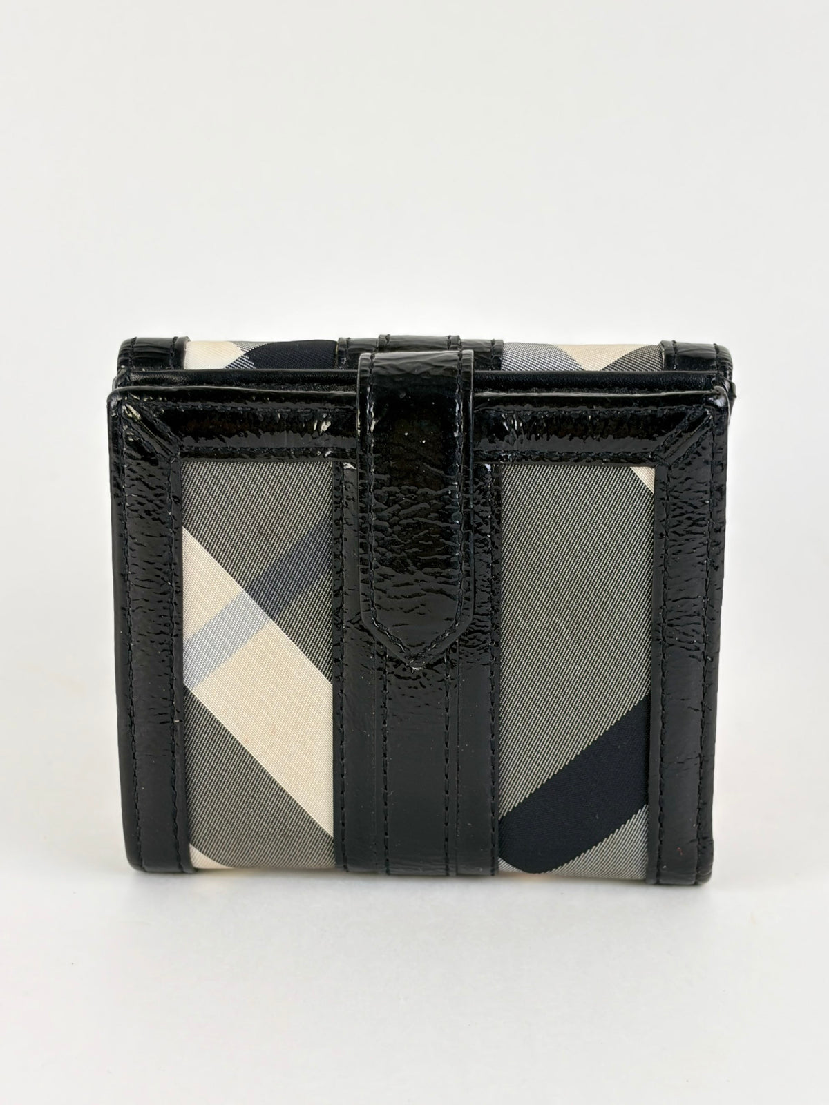 Burberry black patent and beat check nylon compact wallet