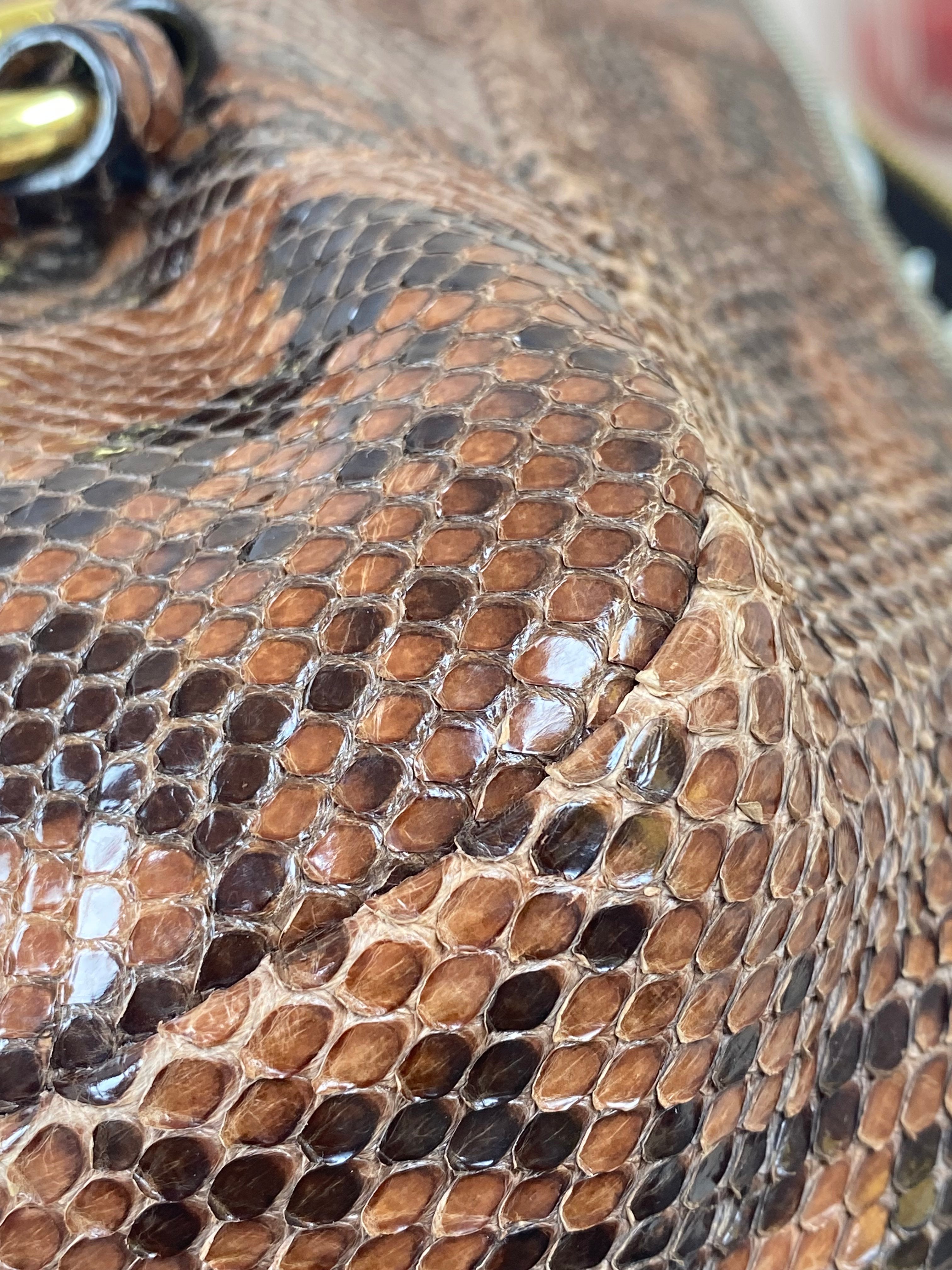 Prada Brown Python Bauletto Large Top Handle Bag