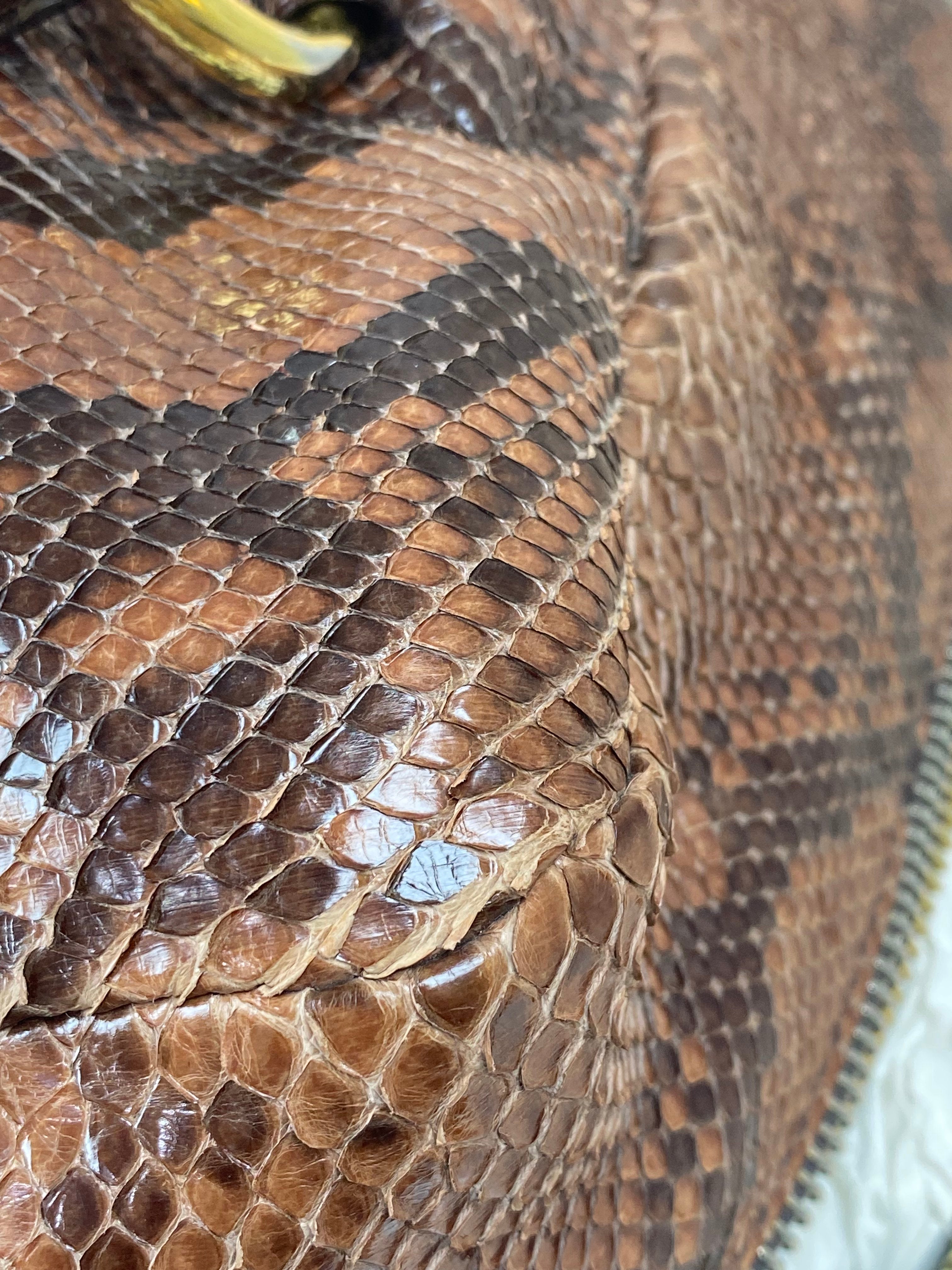 Prada Brown Python Bauletto Large Top Handle Bag