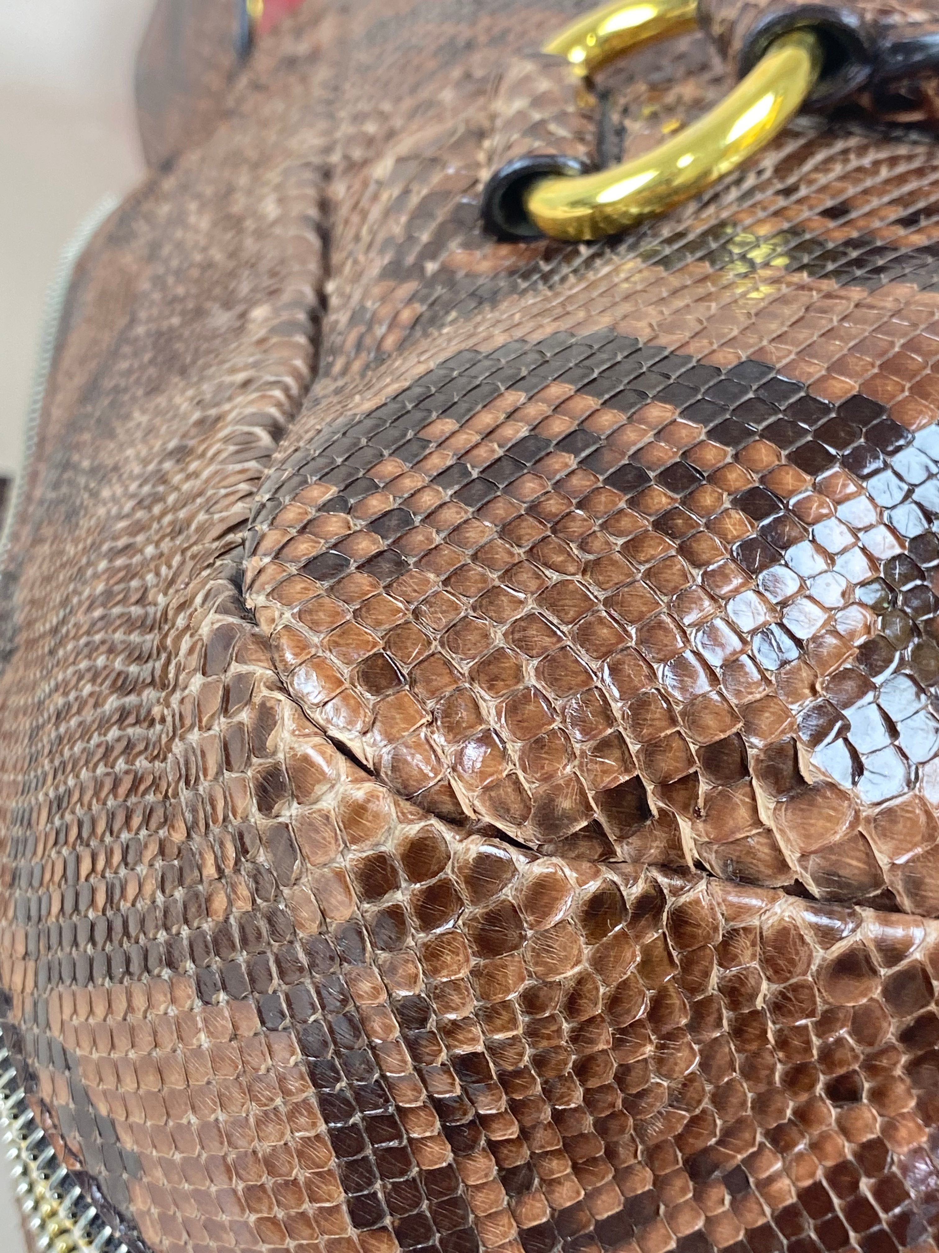 Prada Brown Python Bauletto Large Top Handle Bag