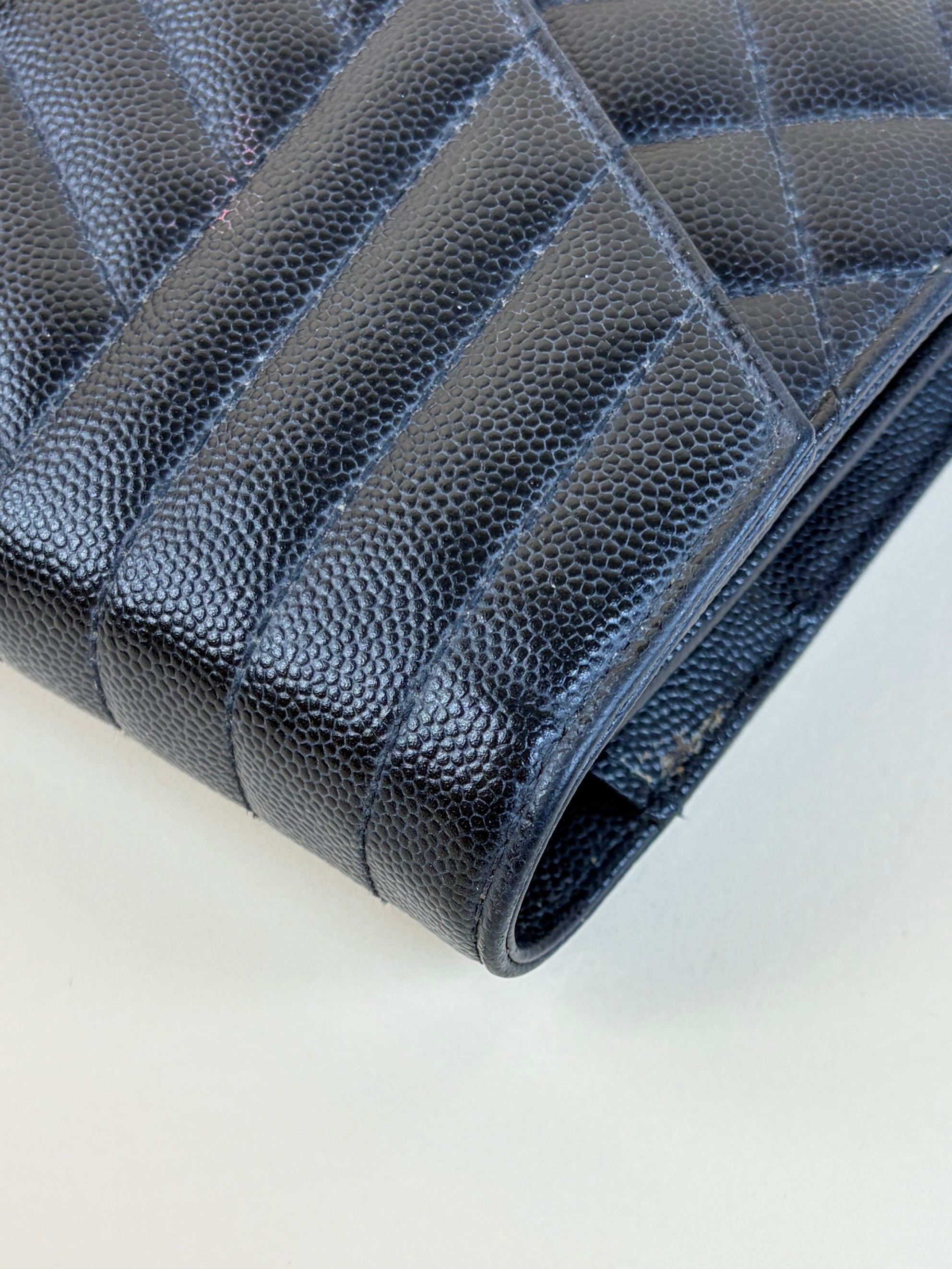YSL Black classic Cassandrea chain wallet in grain de Poudre leather