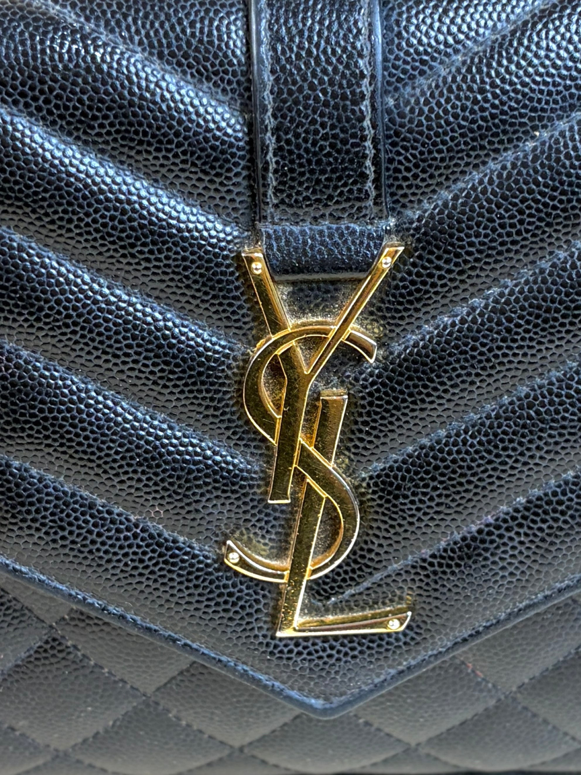 YSL Black classic Cassandrea chain wallet in grain de Poudre leather