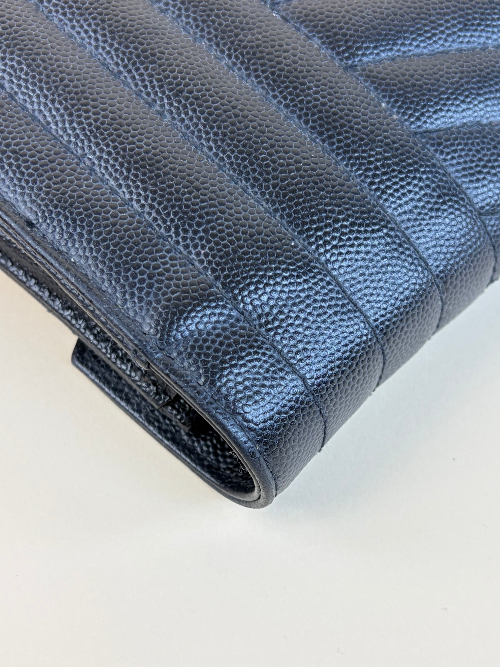 YSL Black classic Cassandrea chain wallet in grain de Poudre leather