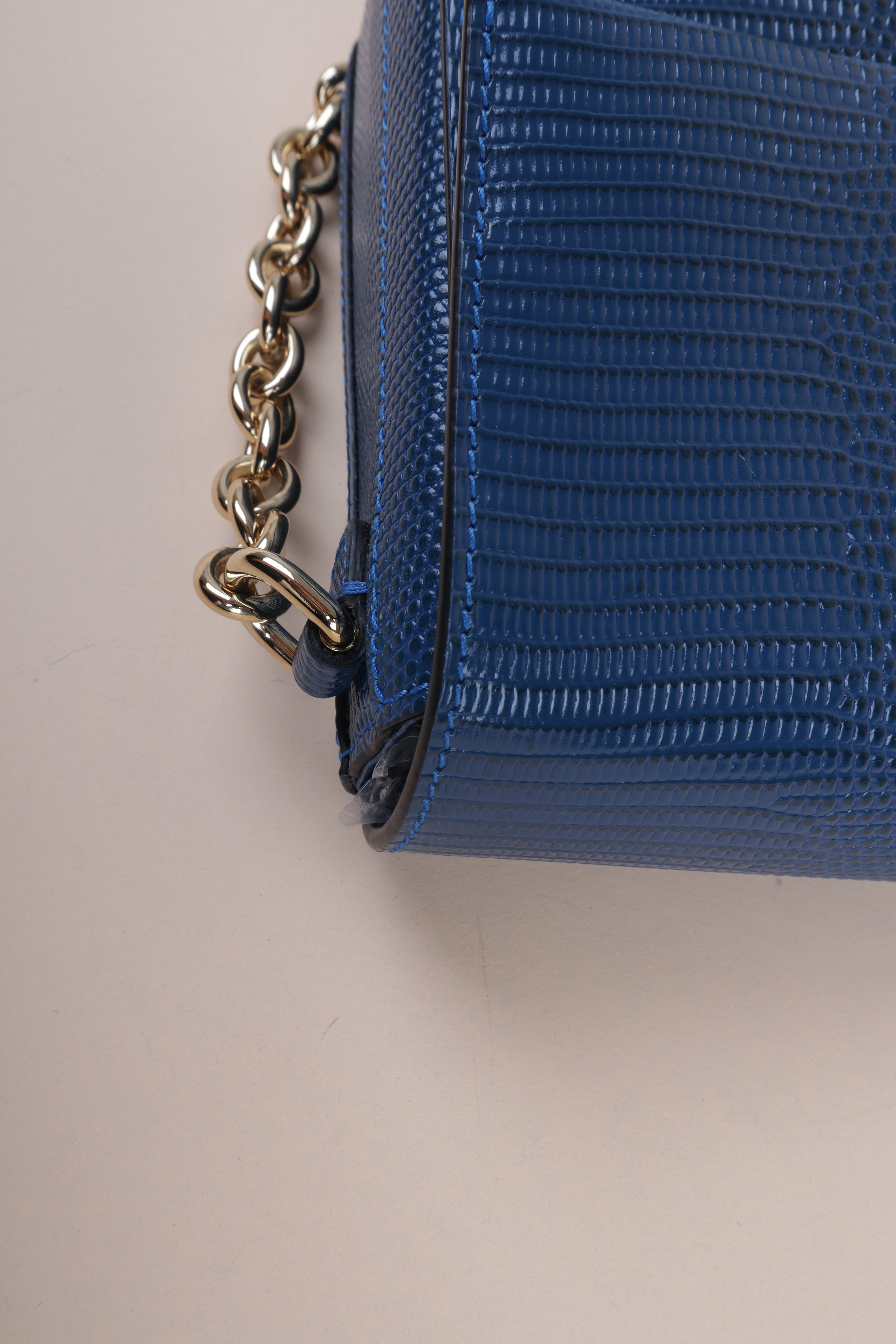 Dolce & Gabbana Blue Lizard Embossed Millennials Crystal Logo Crossbody Bag