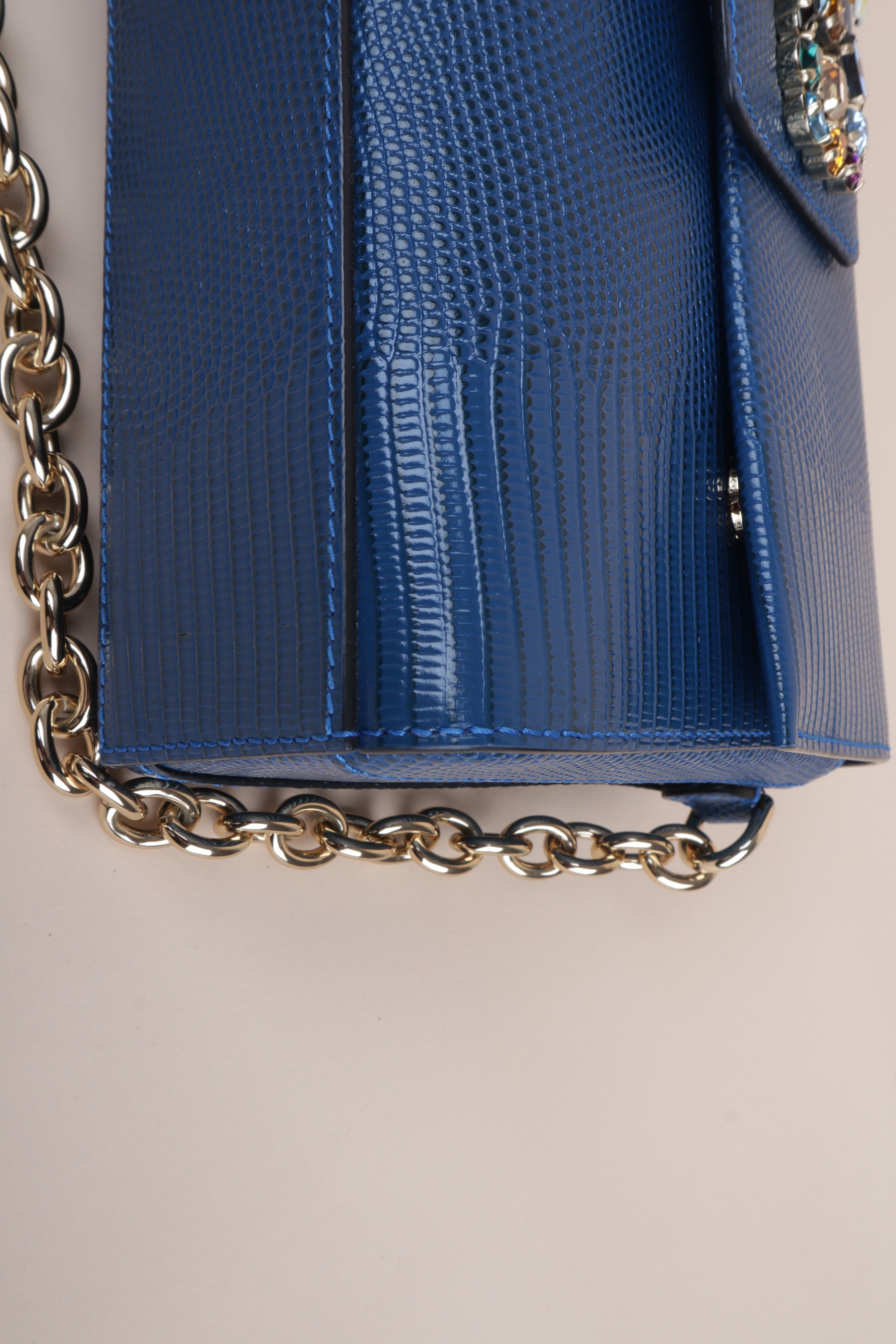 Dolce & Gabbana Blue Lizard Embossed Millennials Crystal Logo Crossbody Bag-handbag-Dolce & Gabbana-The Closet Egypt