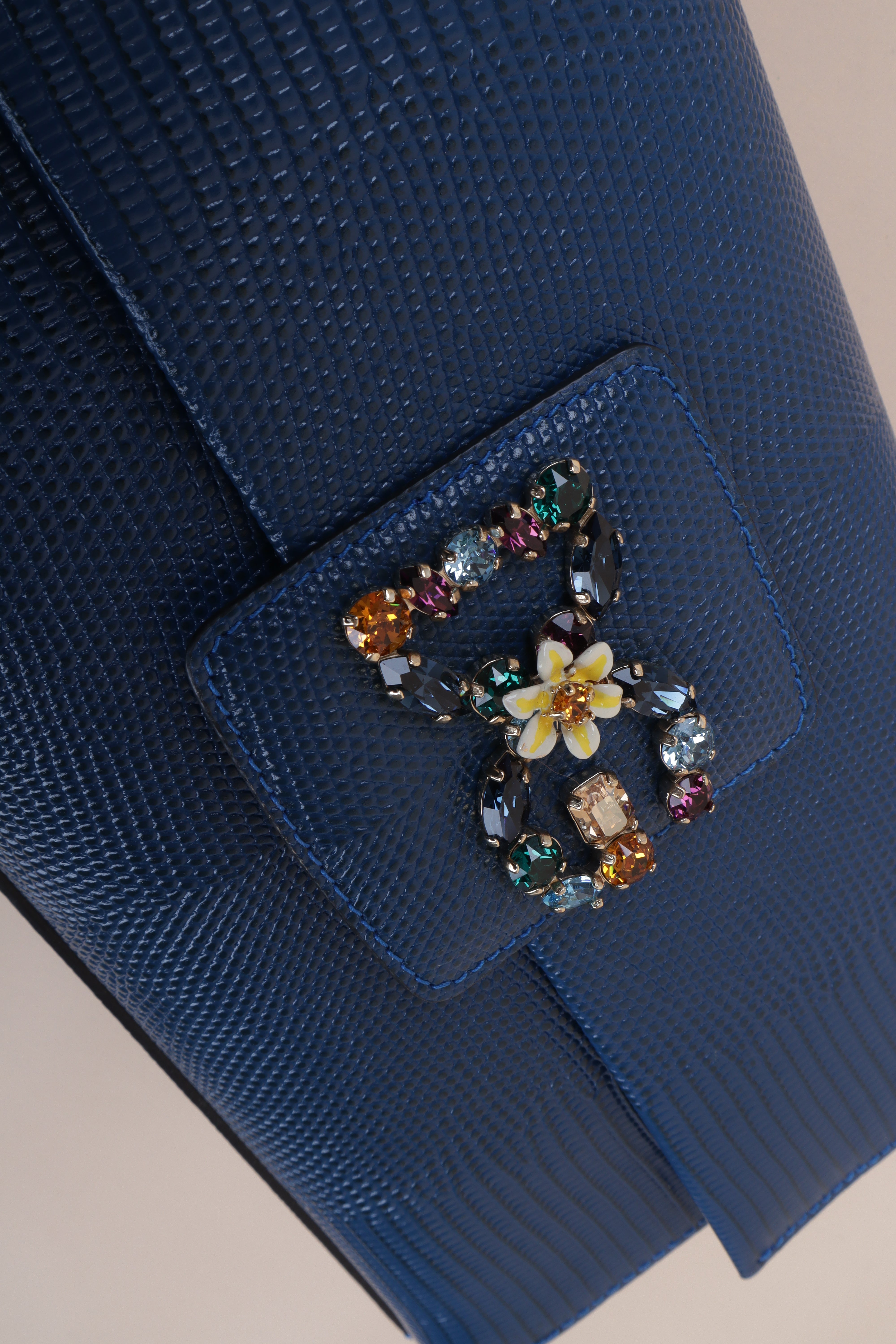 Dolce & Gabbana Blue Lizard Embossed Millennials Crystal Logo Crossbody Bag
