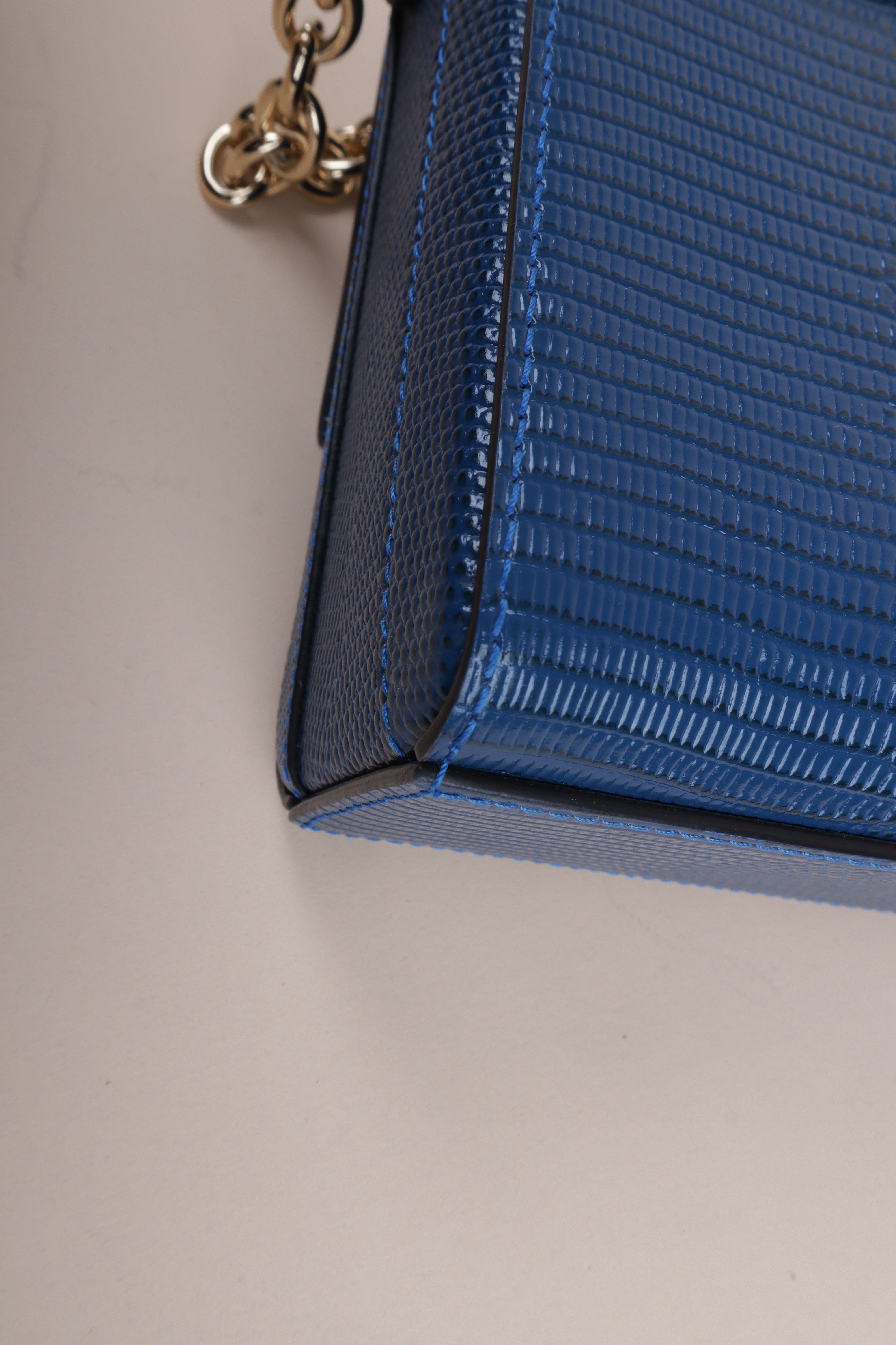 Dolce & Gabbana Blue Lizard Embossed Millennials Crystal Logo Crossbody Bag-handbag-Dolce & Gabbana-The Closet Egypt