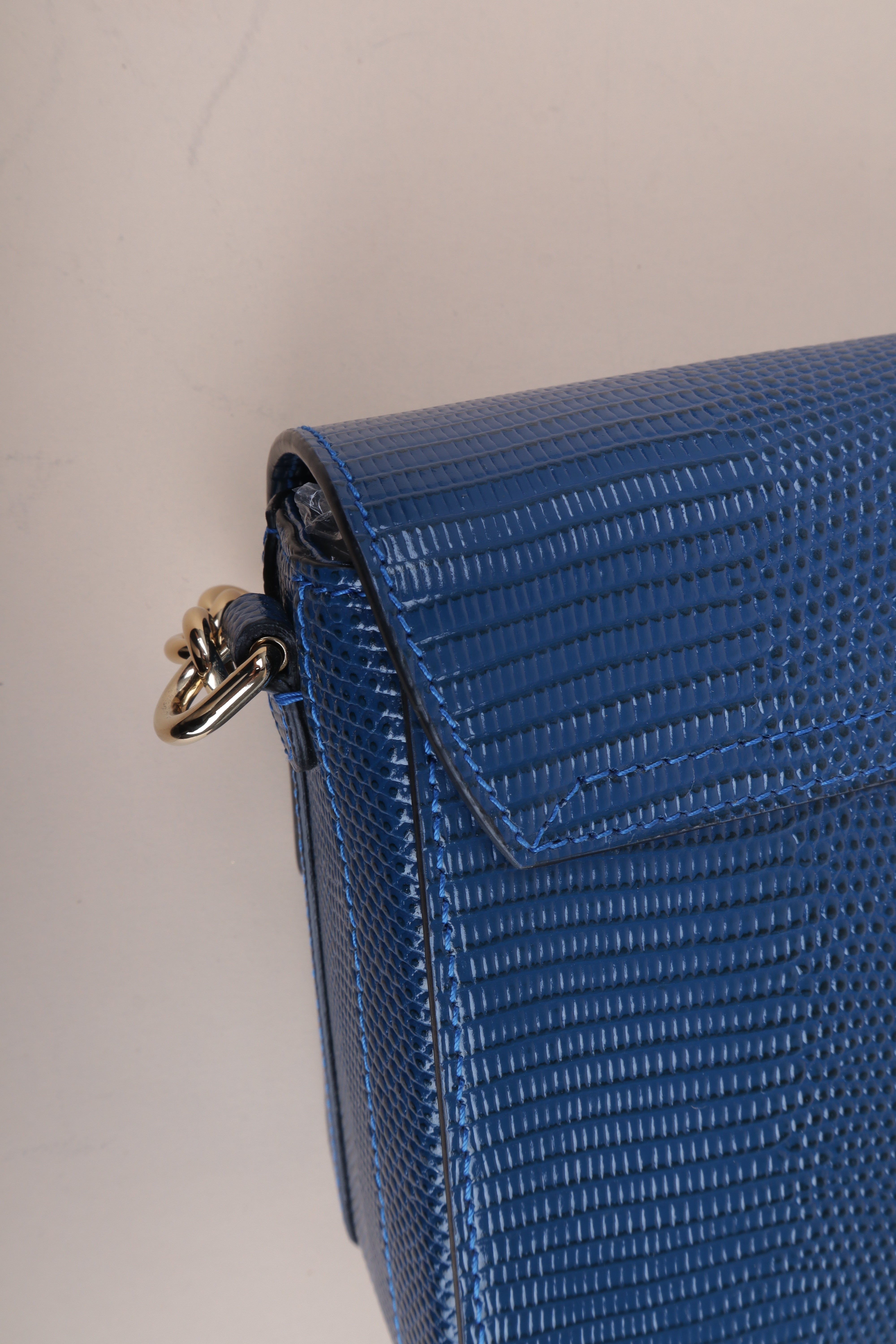 Dolce & Gabbana Blue Lizard Embossed Millennials Crystal Logo Crossbody Bag