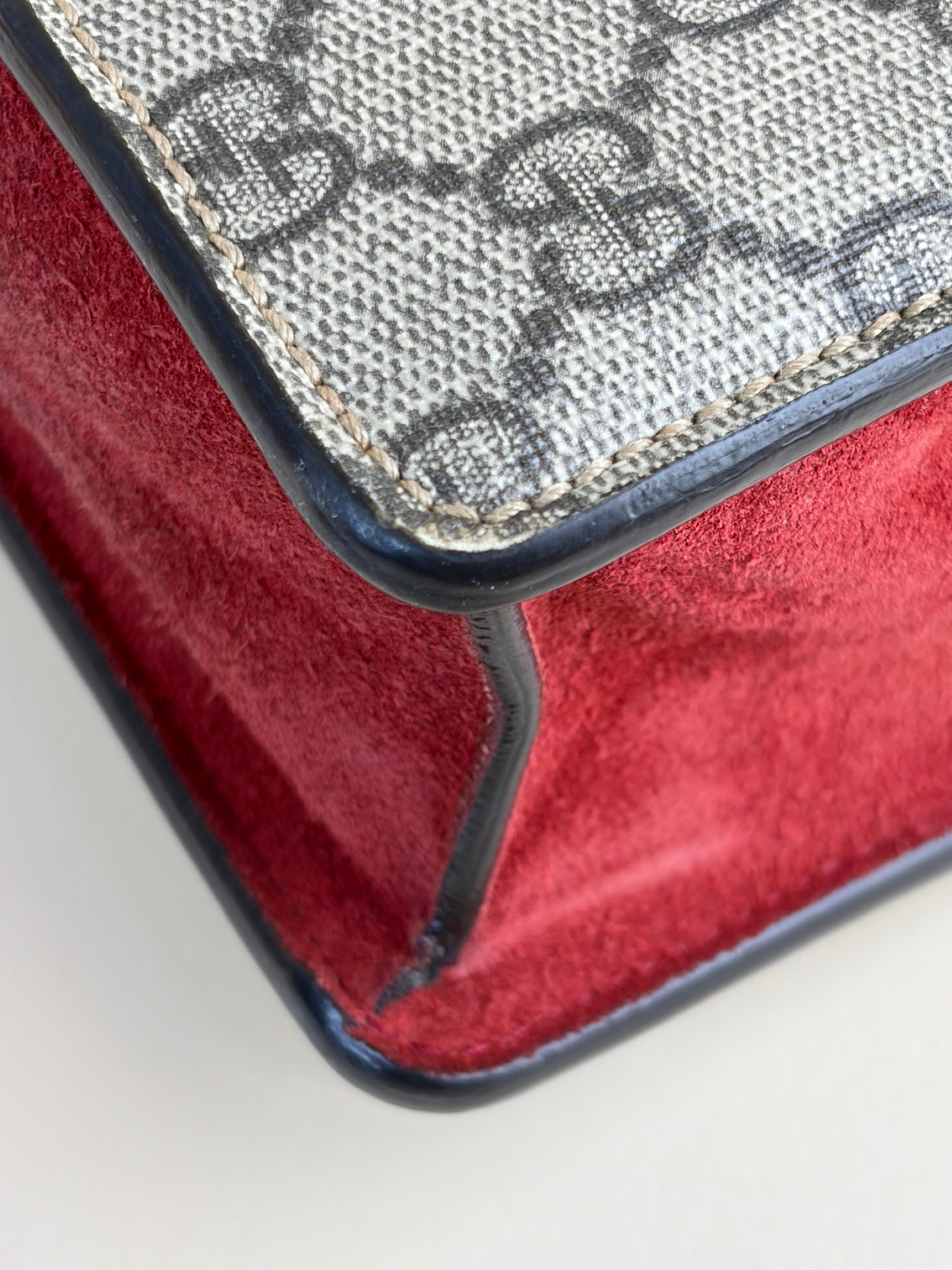 Gucci GG Supreme monogram and red canvas Dionysus crystal small bag