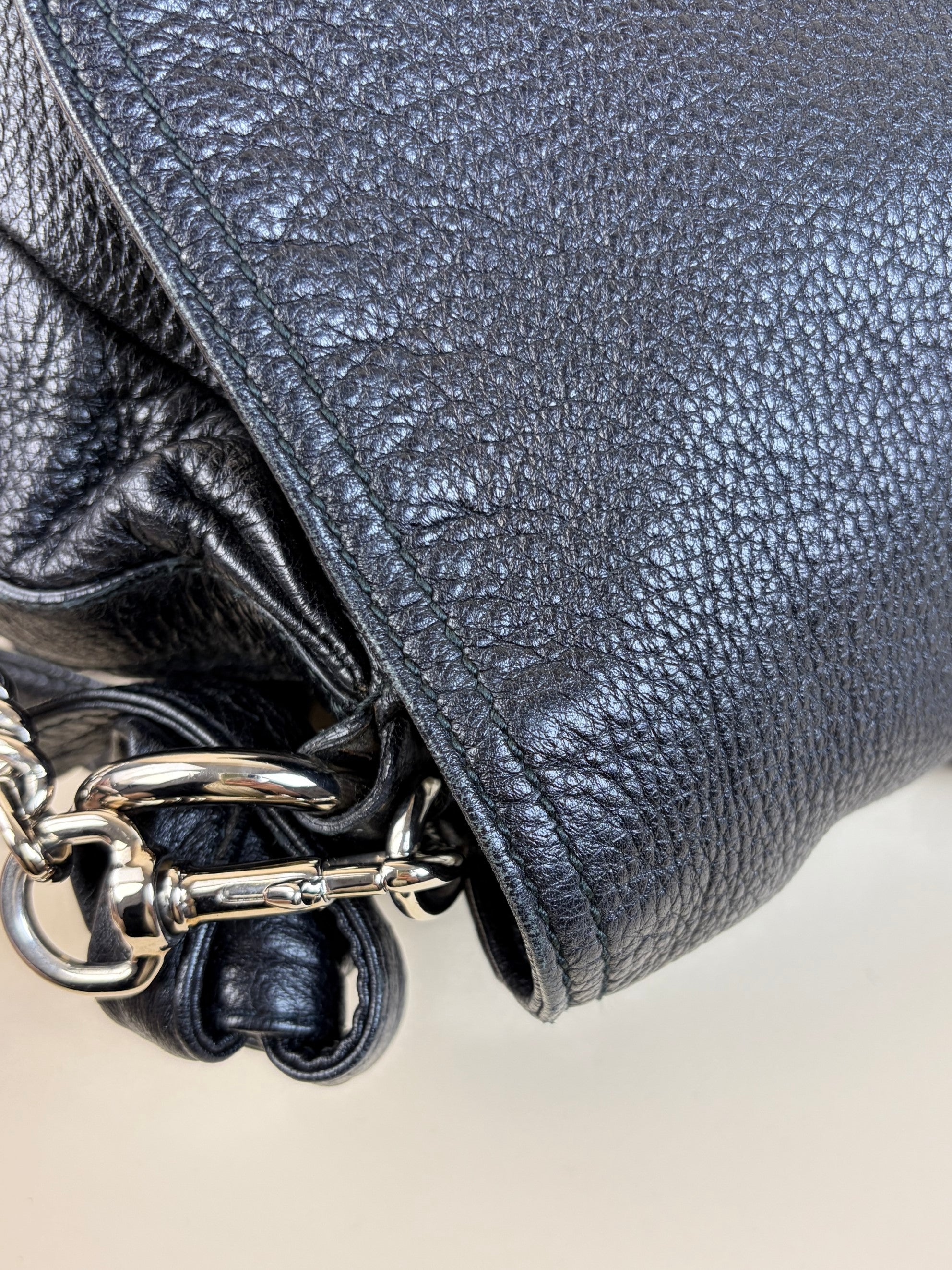 Gucci black leather bamboo jungle messenger chain bag