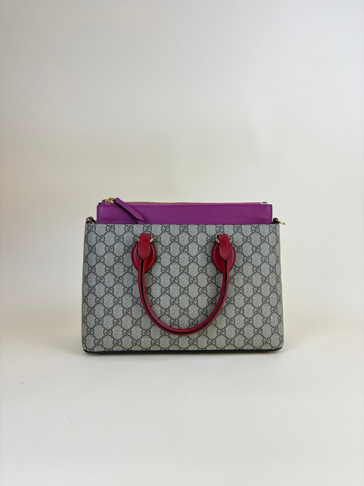 GUCCI beige /pink gg supreme coated canvas and leather small tote bag