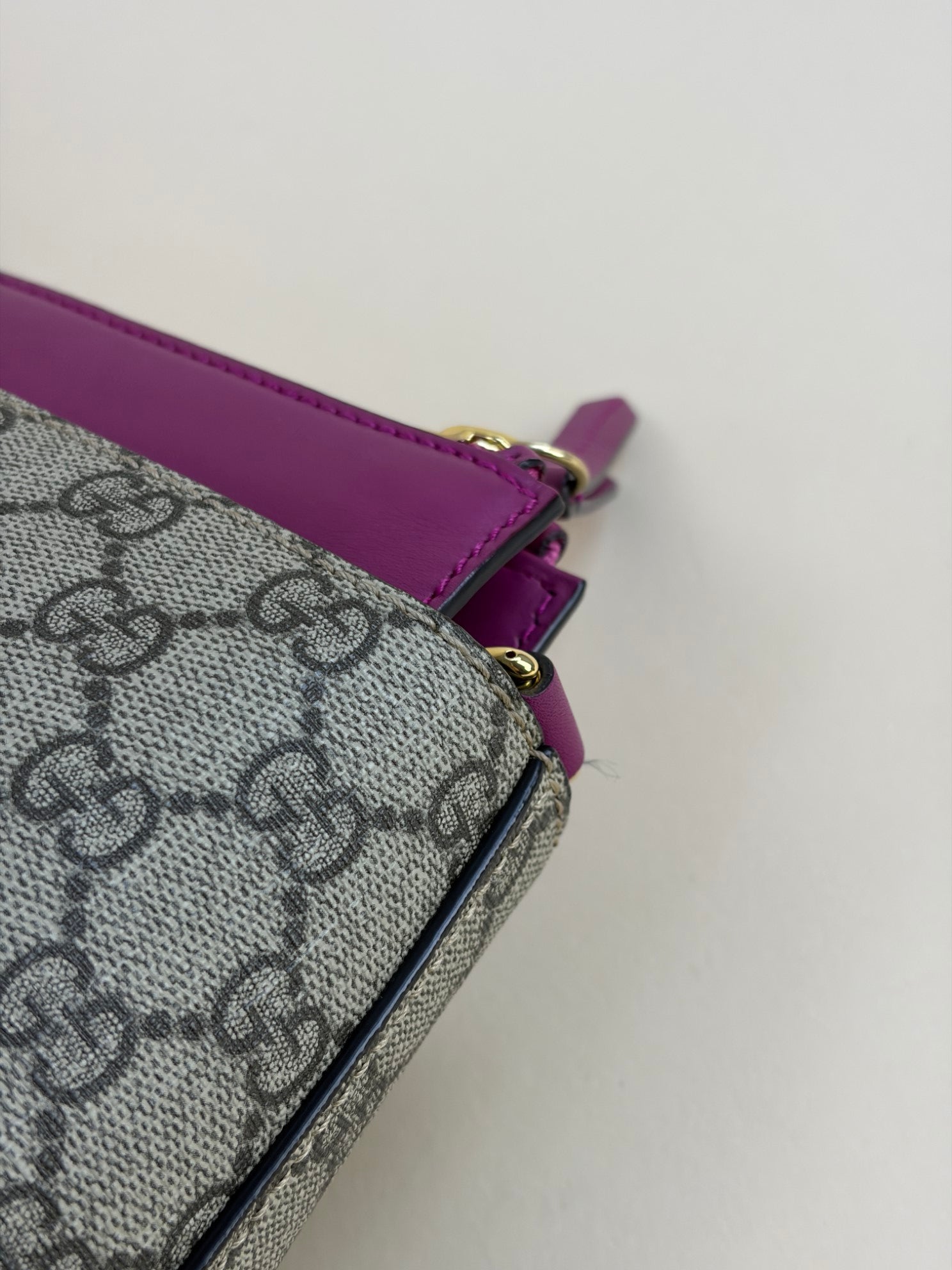 GUCCI beige /pink gg supreme coated canvas and leather small tote bag