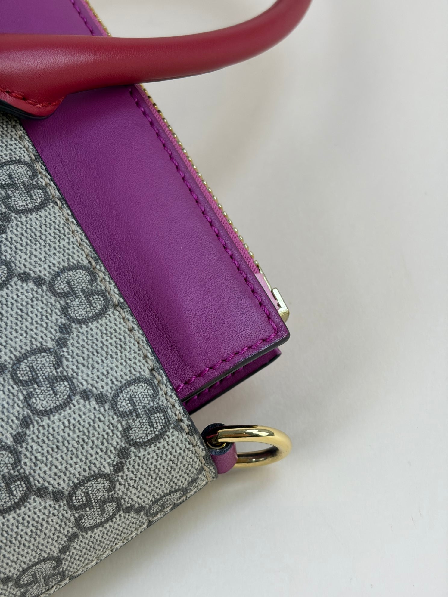 GUCCI beige /pink gg supreme coated canvas and leather small tote bag