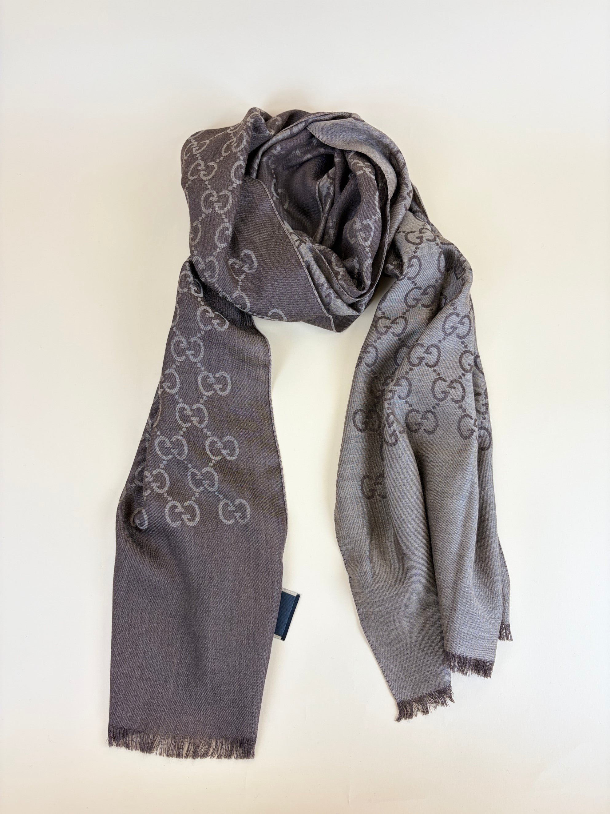 Gucci Dark Brown GG Monogram Wool Silk Scarf