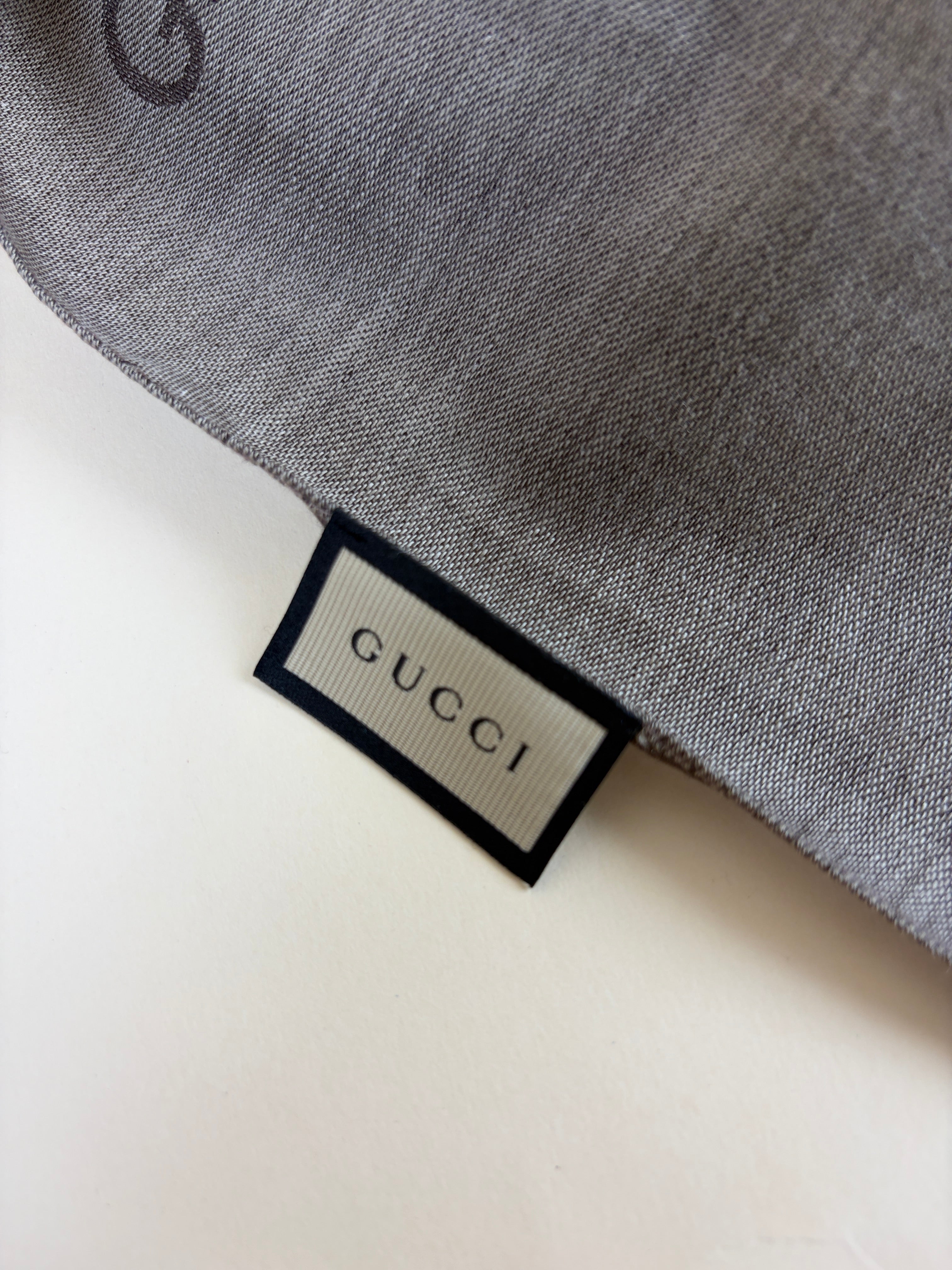Gucci Brown GG Monogram Wool Silk Scarf