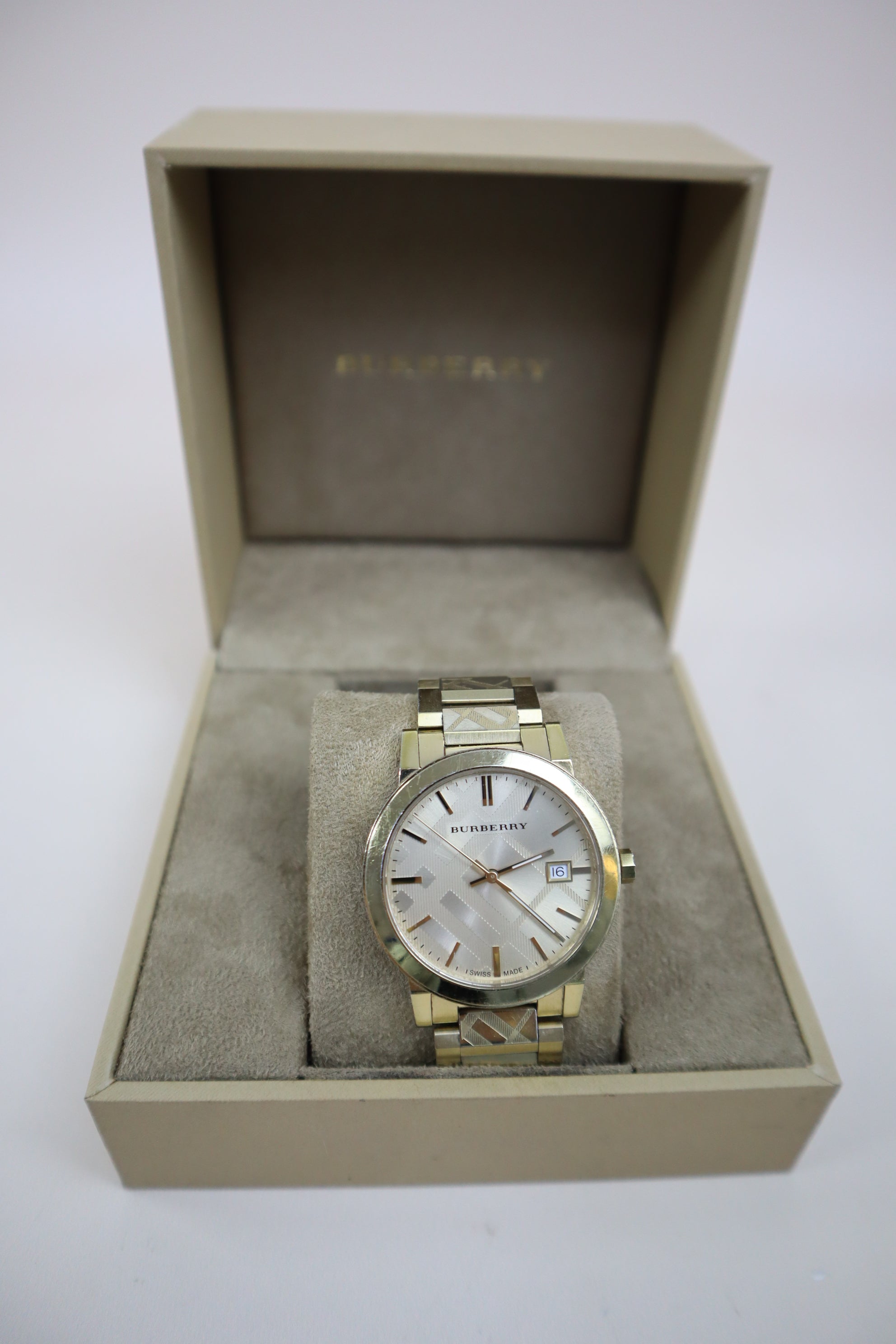 Burberry Gold Stainless Steel City Engraved Checked Watch