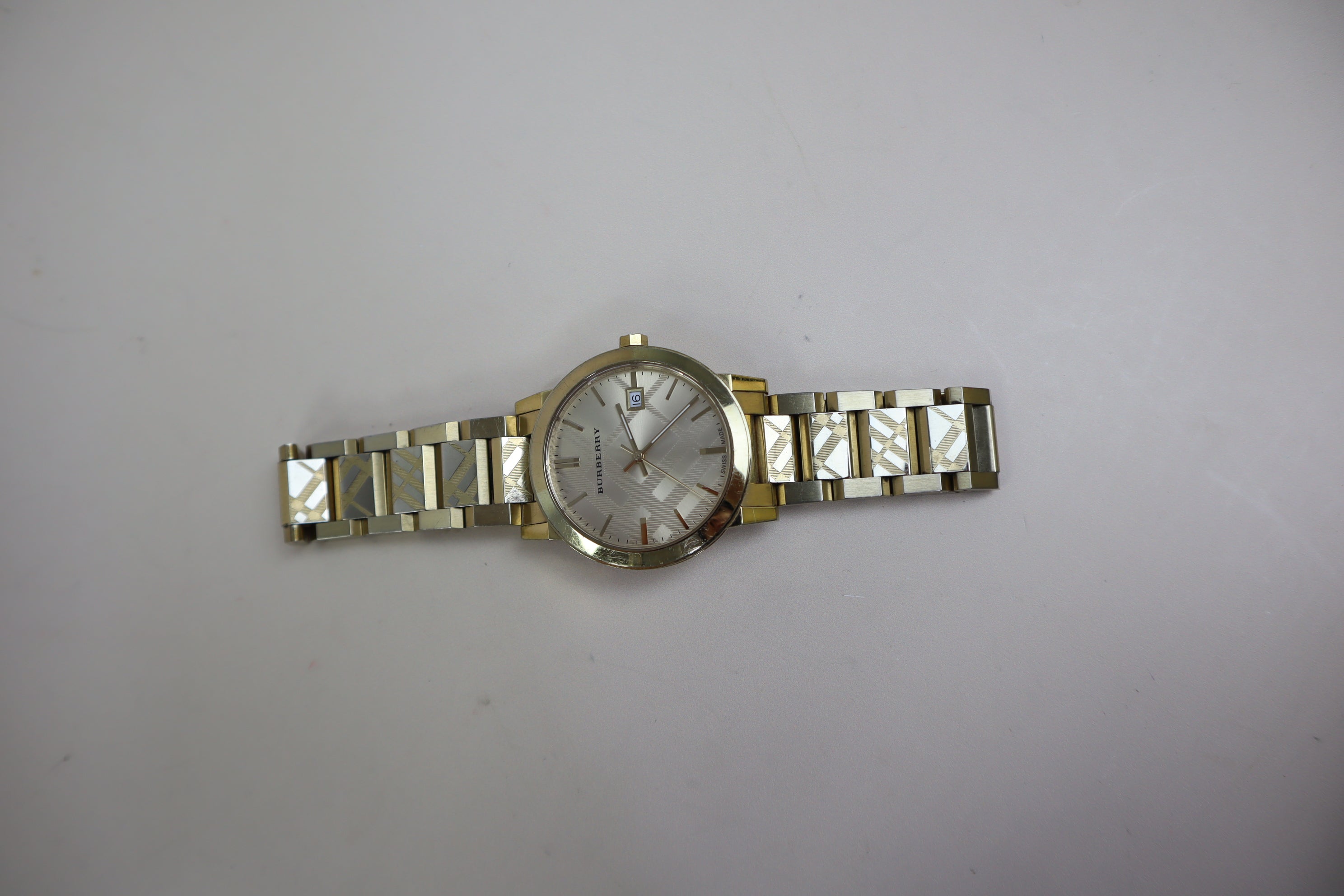 Burberry Gold Stainless Steel City Engraved Checked Watch