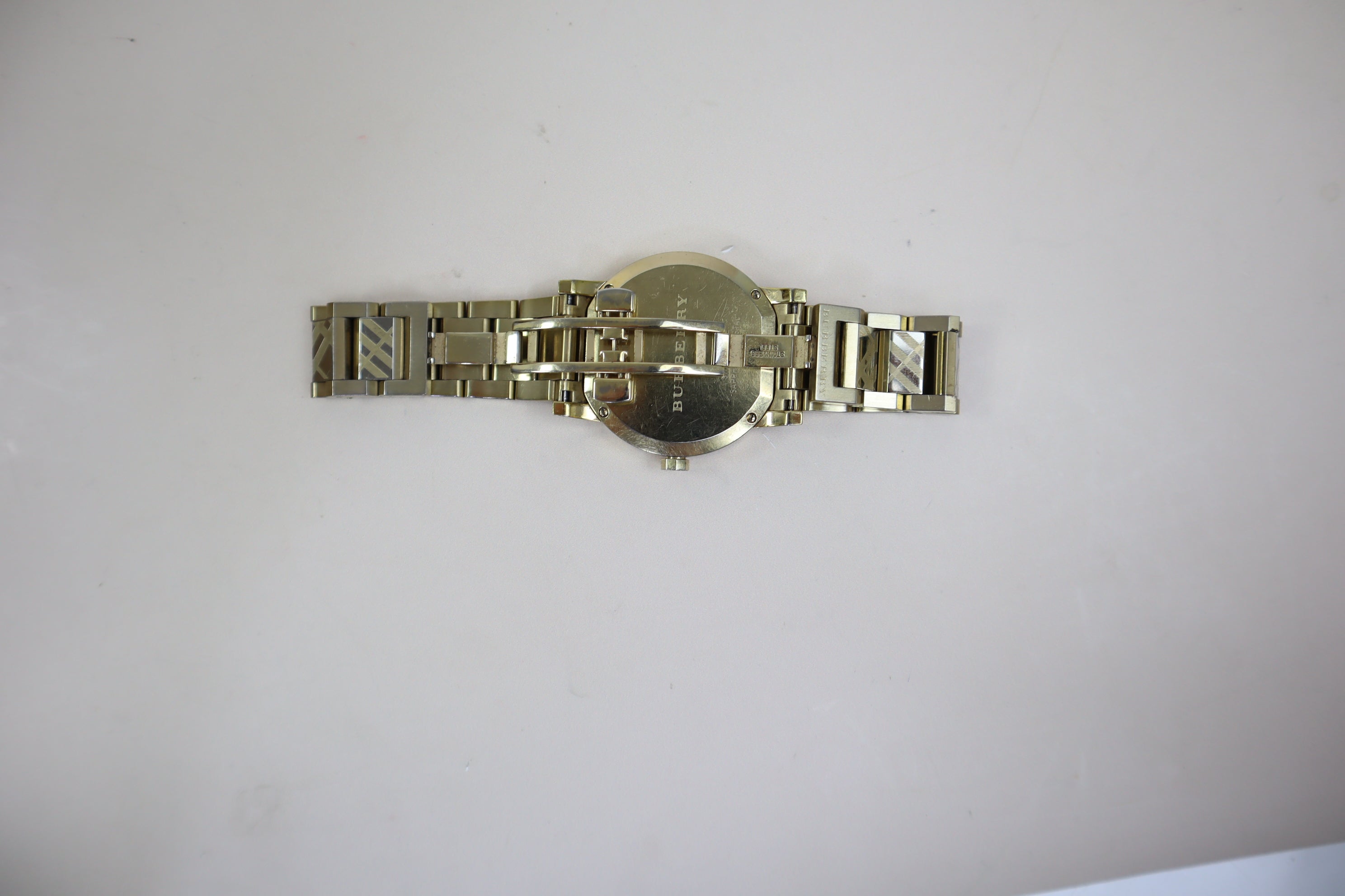 Burberry Gold Stainless Steel City Engraved Checked Watch