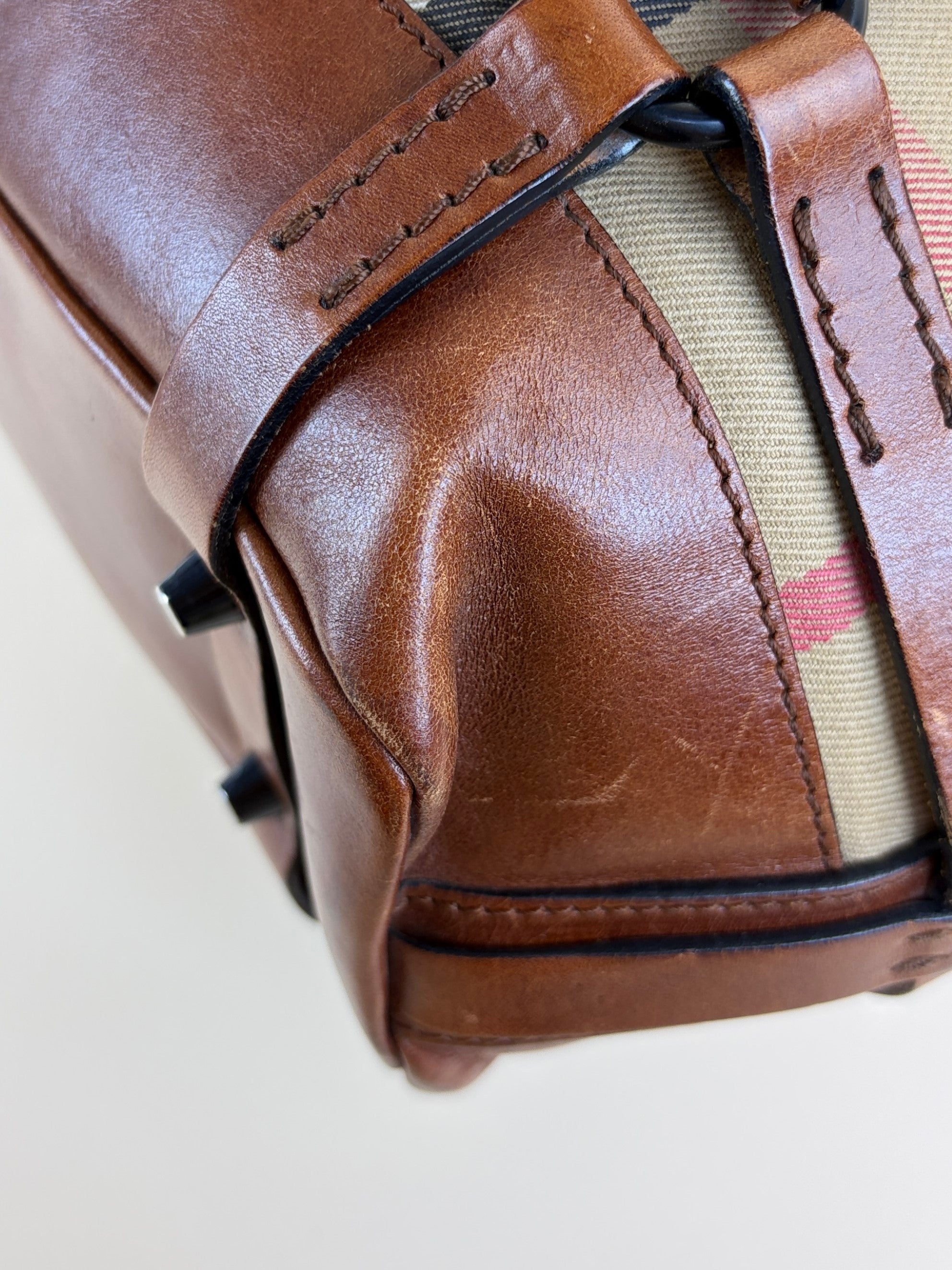 Burberry Brown calfskin bride house check Kenton hobo bag