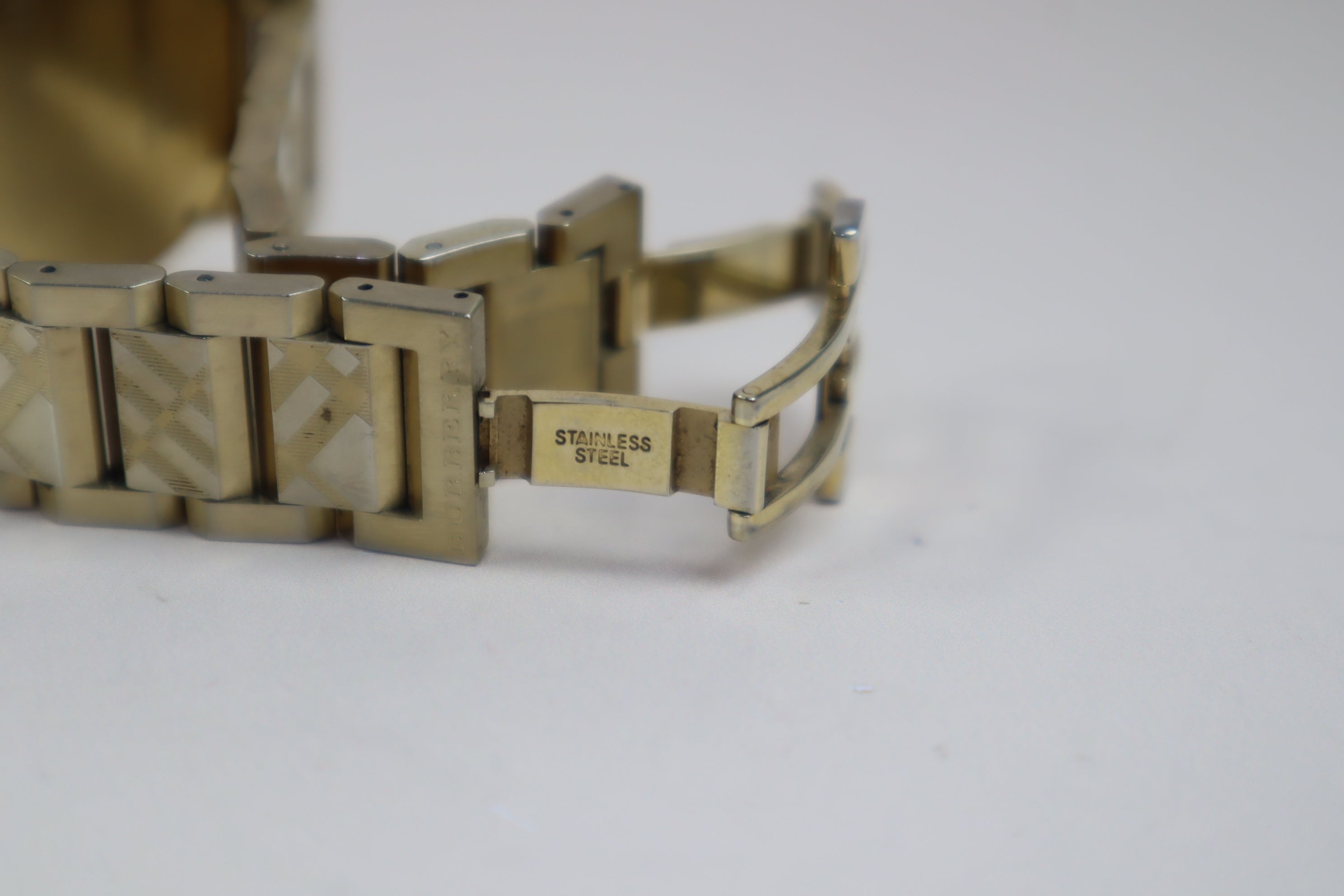 Burberry Gold Stainless Steel City Engraved Checked Watch