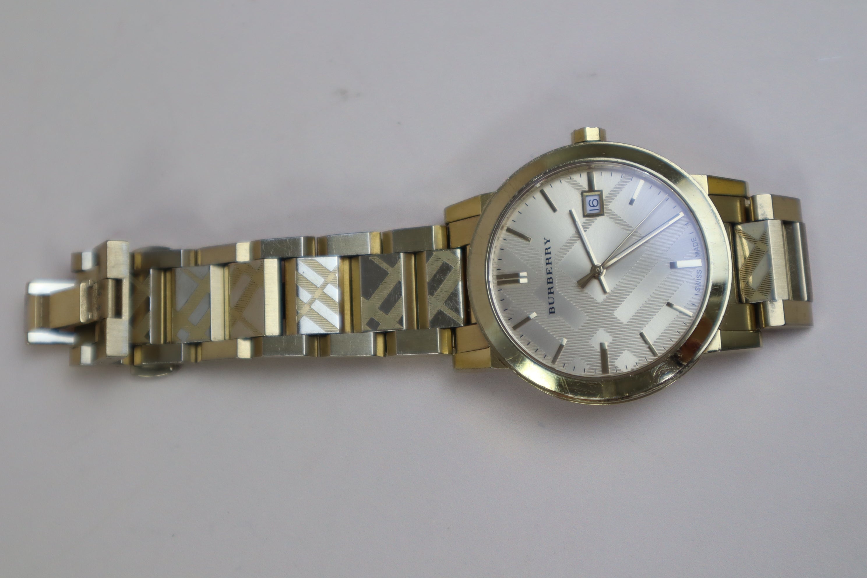 Burberry Gold Stainless Steel City Engraved Checked Watch