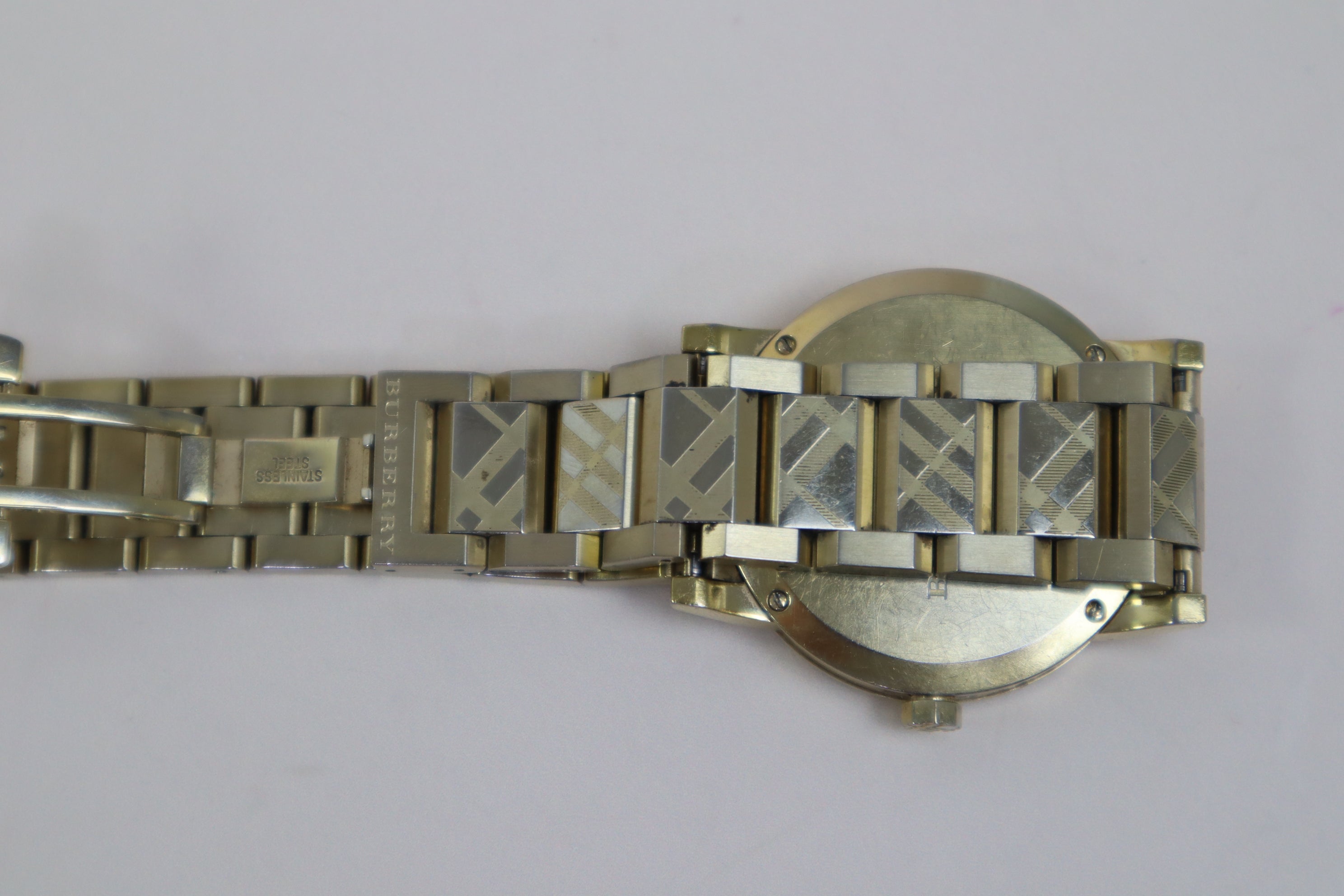 Burberry Gold Stainless Steel City Engraved Checked Watch