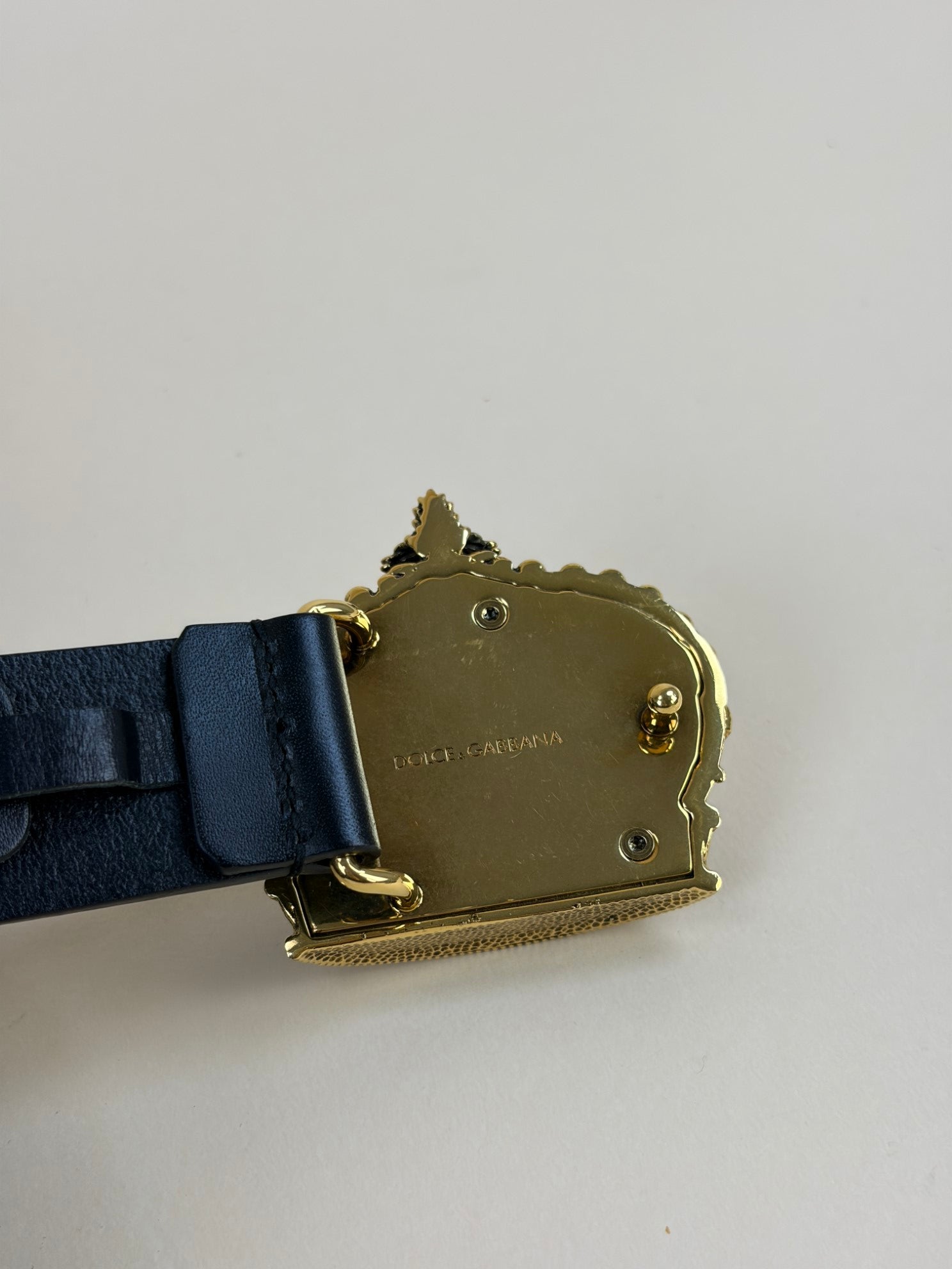 Dolce & Gabbana Black leather crown buckle bellt