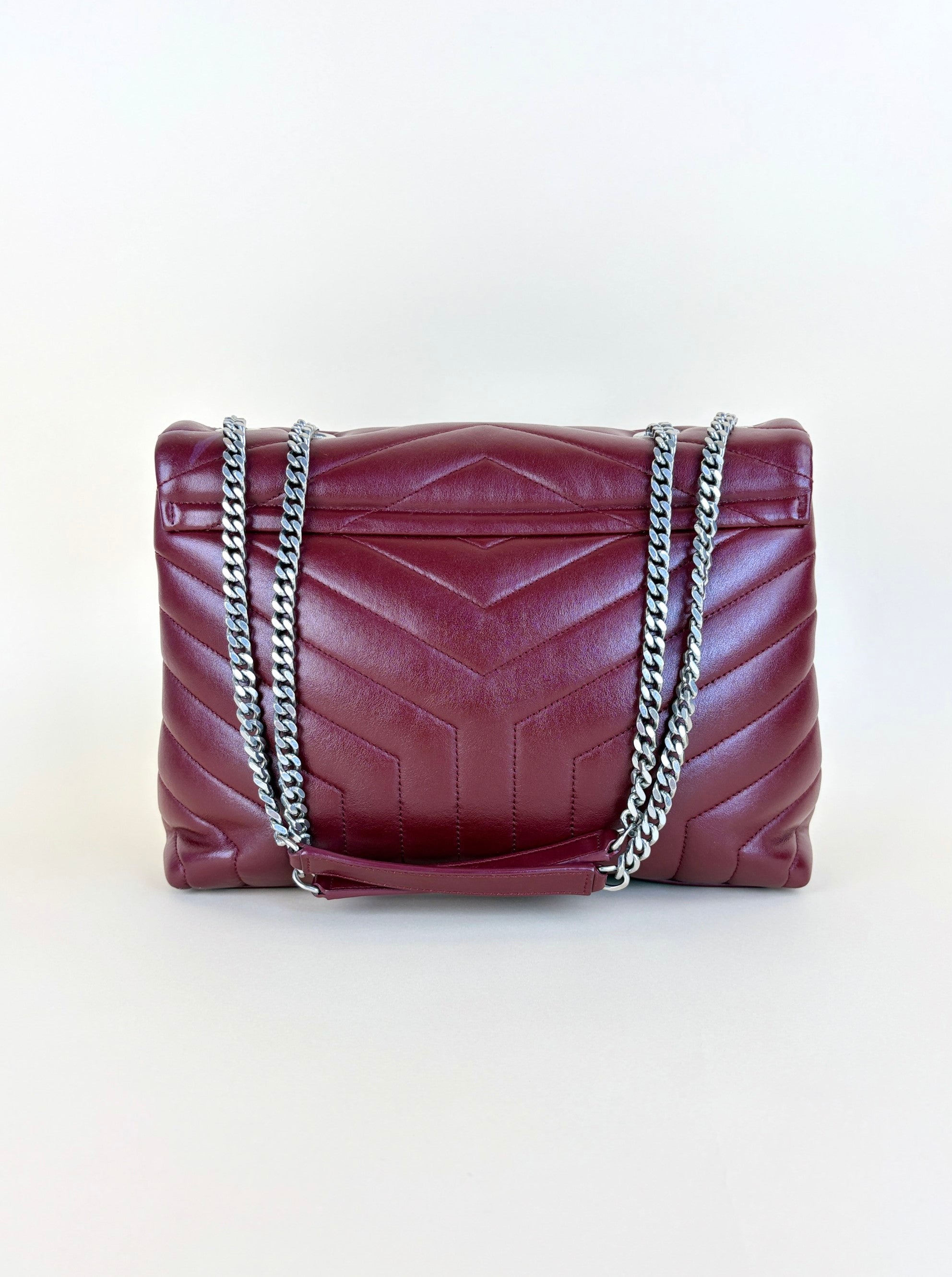 YSL Burgandy calfskin quilted monogram medium Loulou chain Shoulder Bag