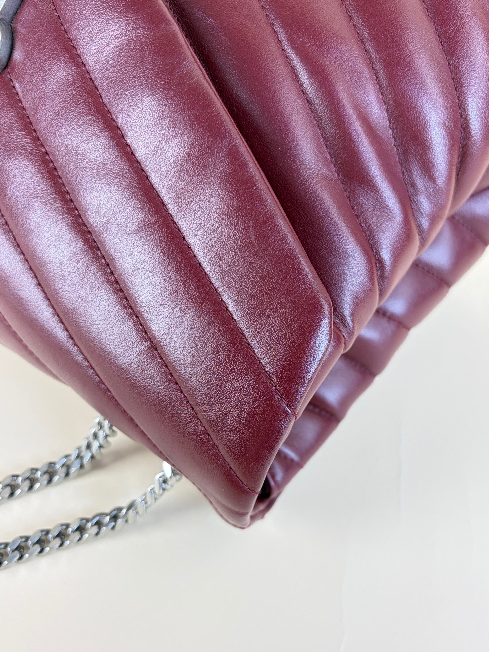 YSL Burgandy calfskin quilted monogram medium Loulou chain Shoulder Bag