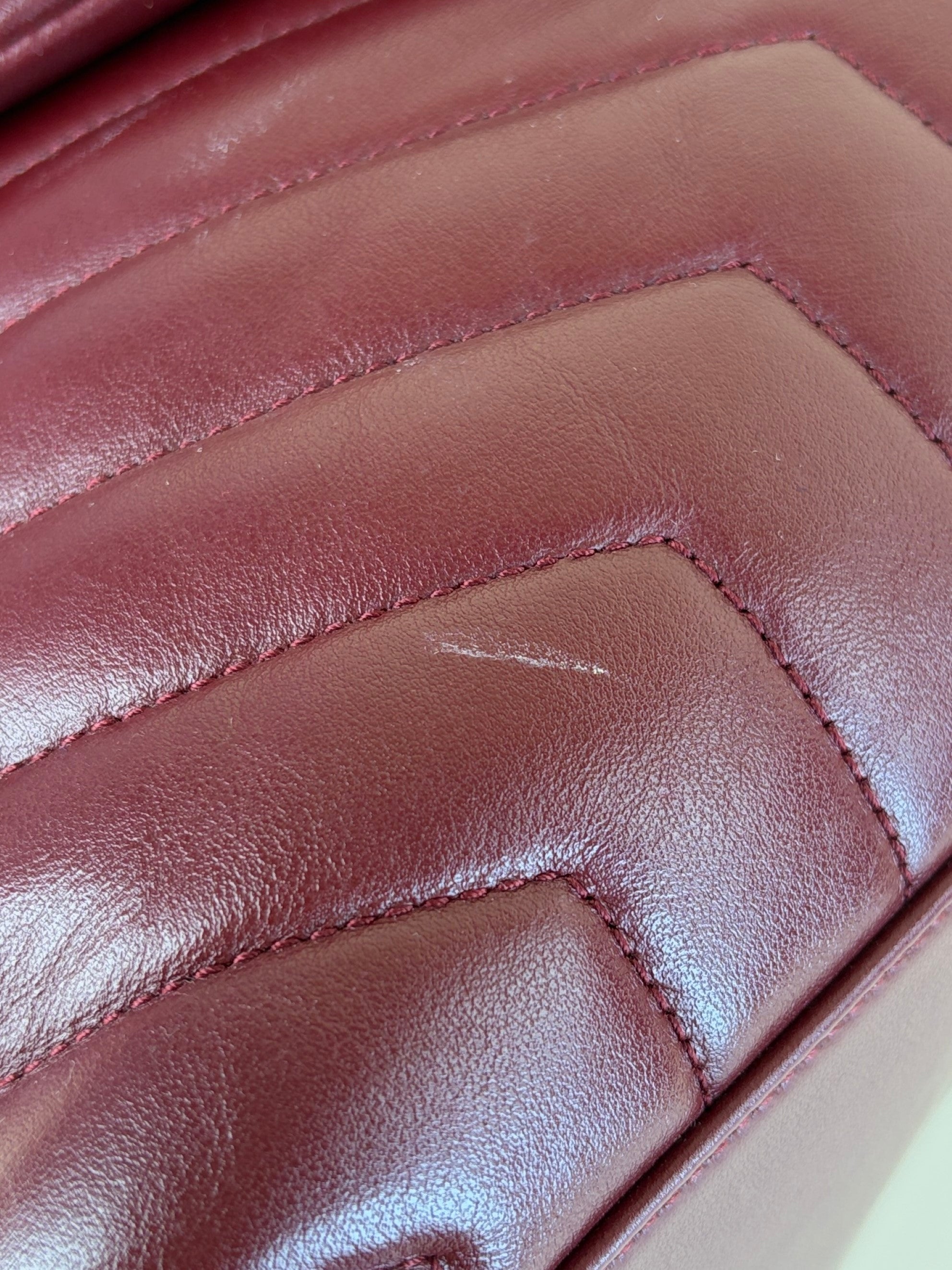YSL Burgandy calfskin quilted monogram medium Loulou chain Shoulder Bag