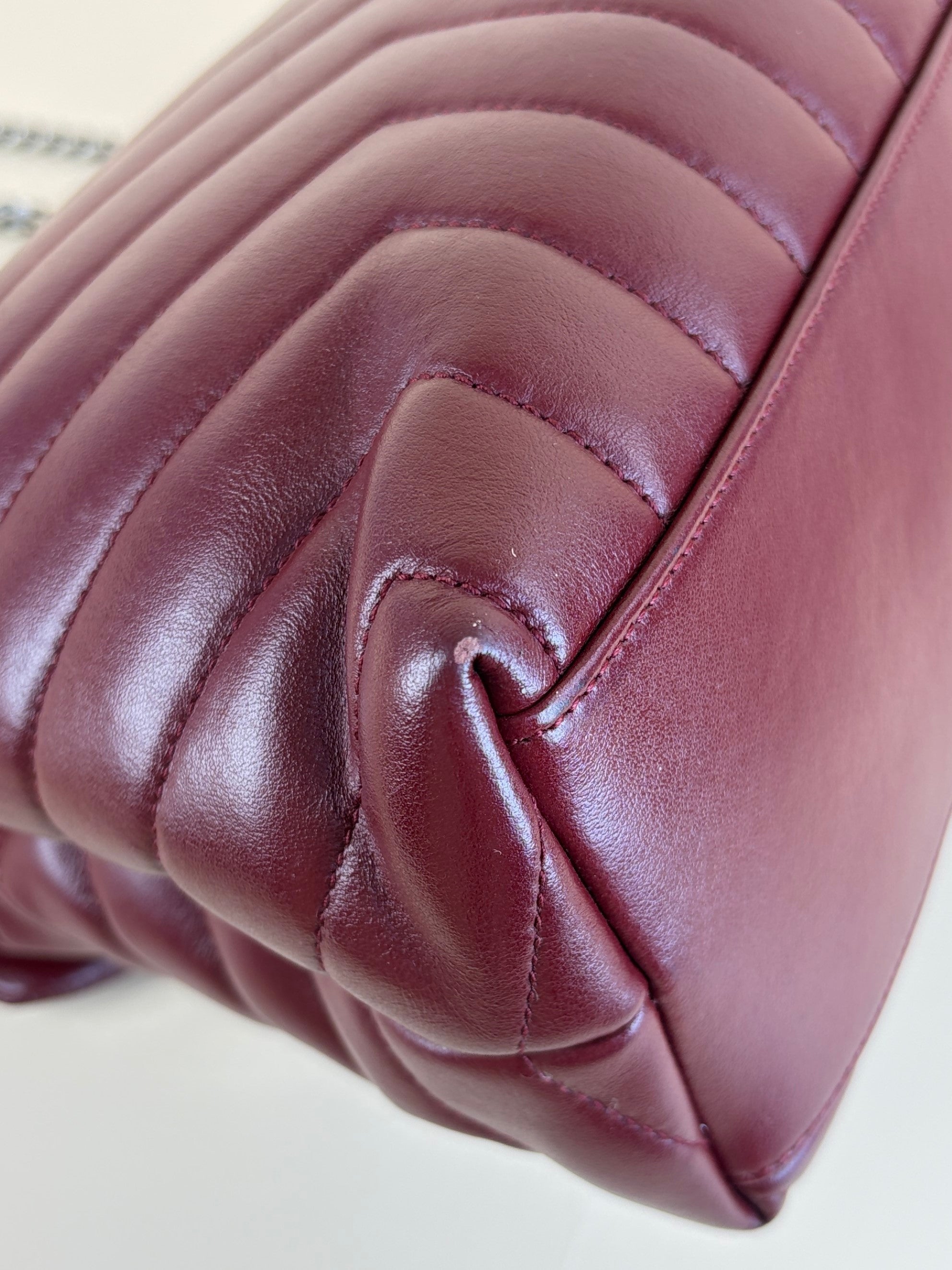 YSL Burgandy calfskin quilted monogram medium Loulou chain Shoulder Bag