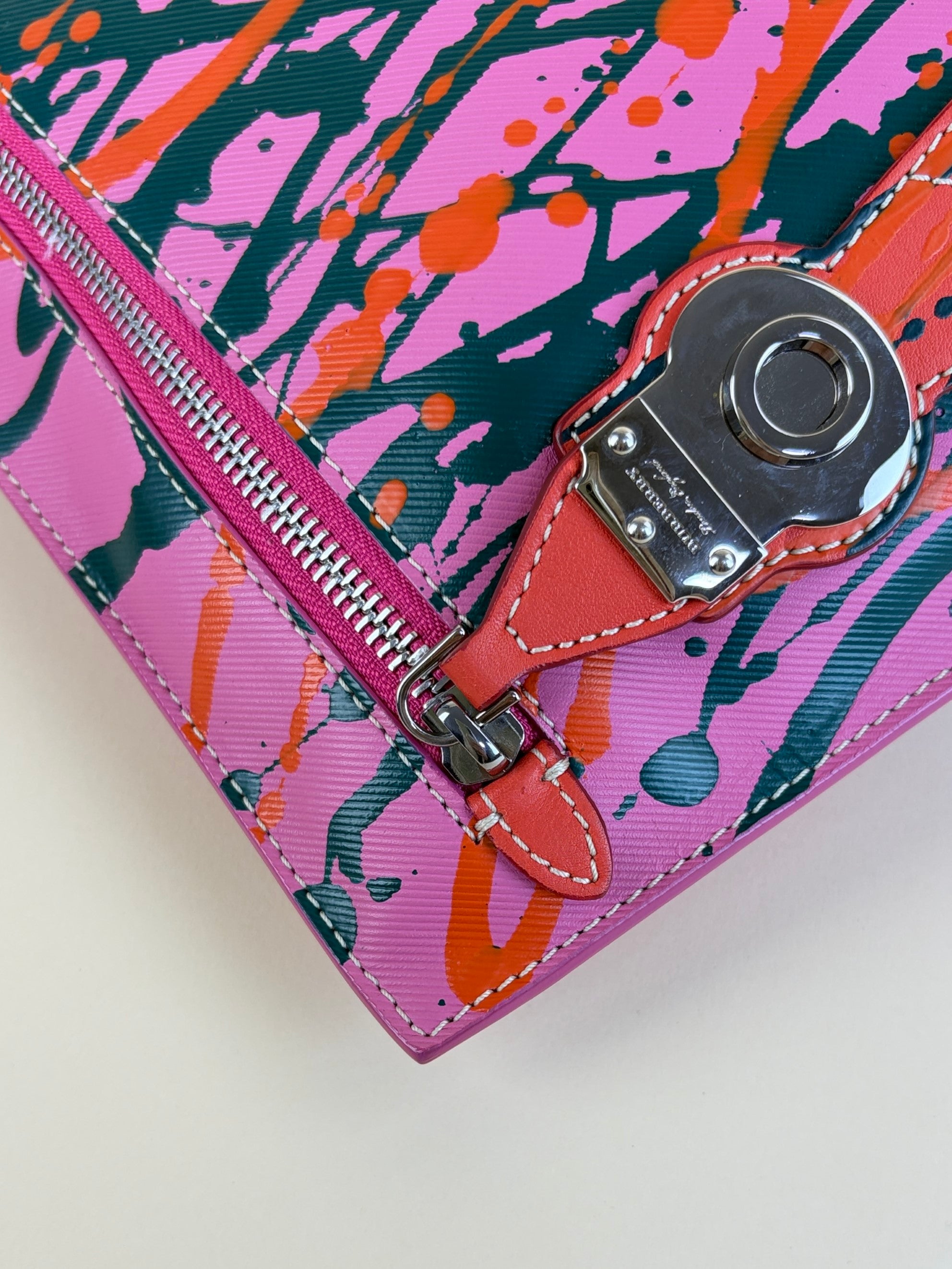 Burberry pink painted prainted splatter Leather cosmetic pouch