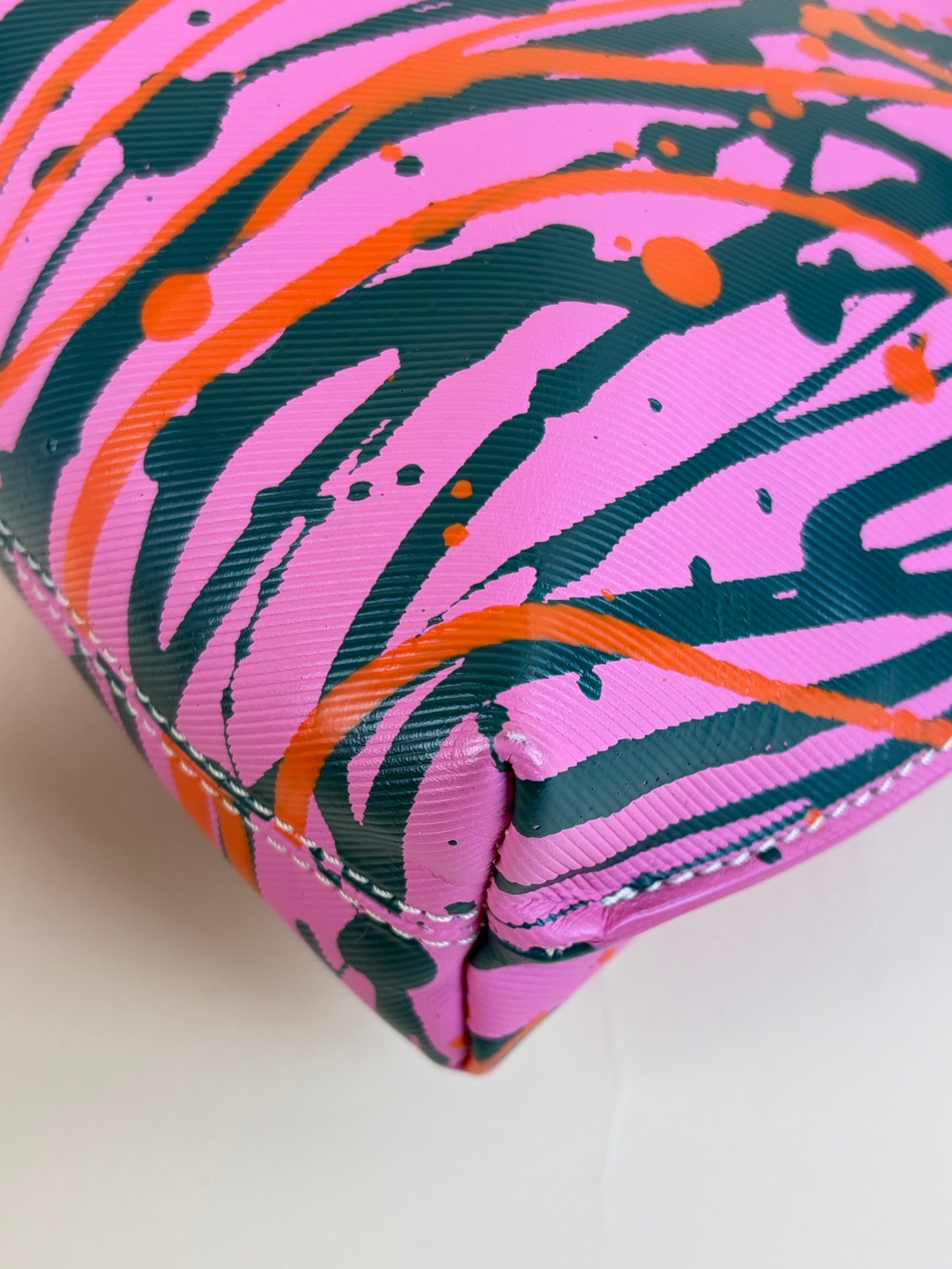 Burberry pink painted prainted splatter Leather cosmetic pouch