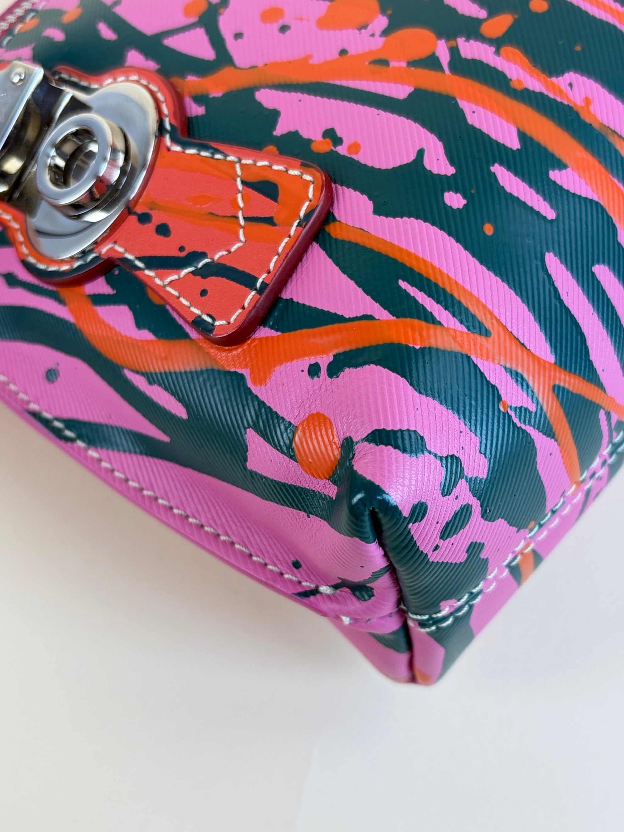 Burberry pink painted prainted splatter Leather cosmetic pouch