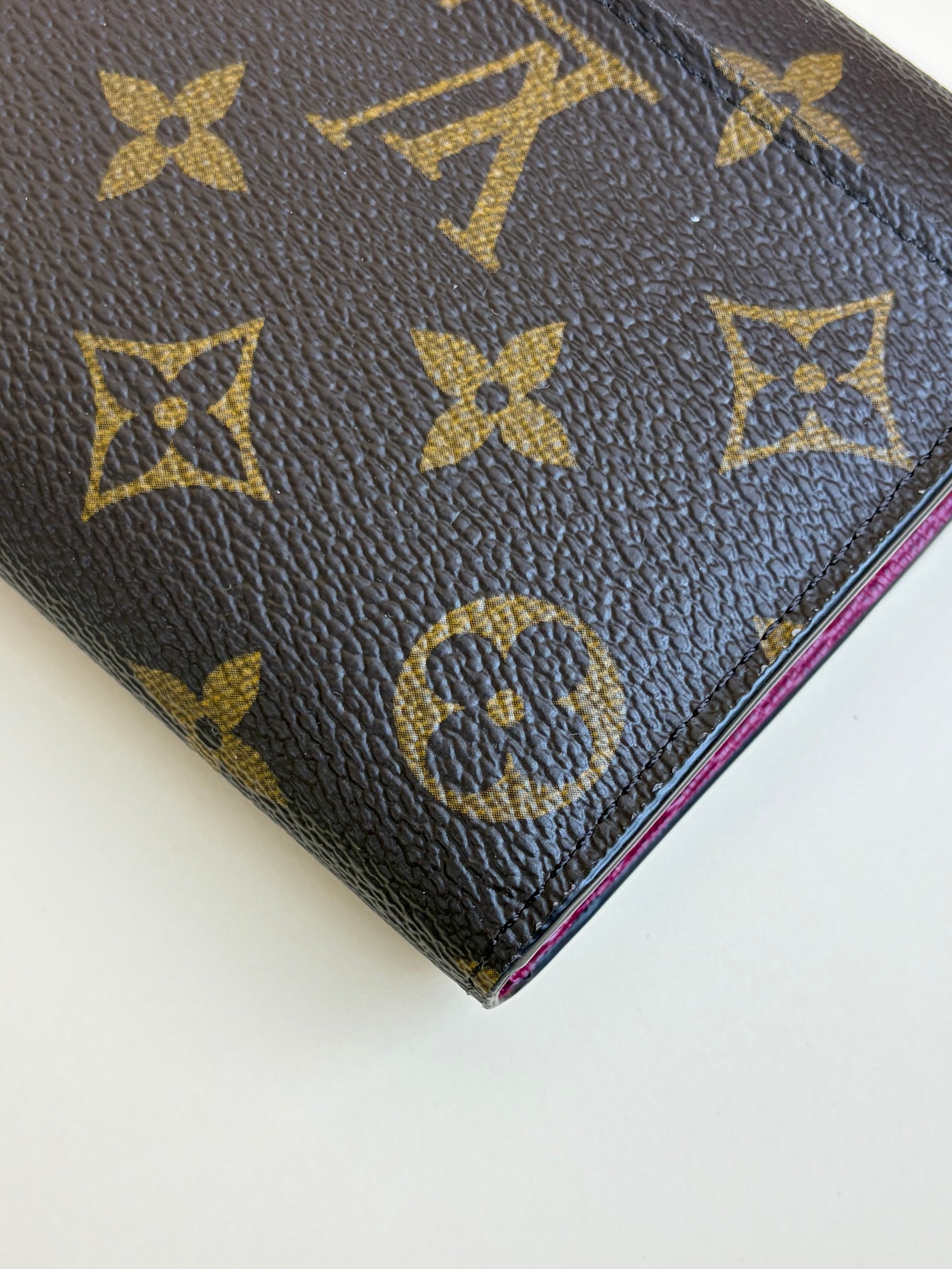 Louis Vuitton fuchsia calfskin and Monogram canvas Sarah