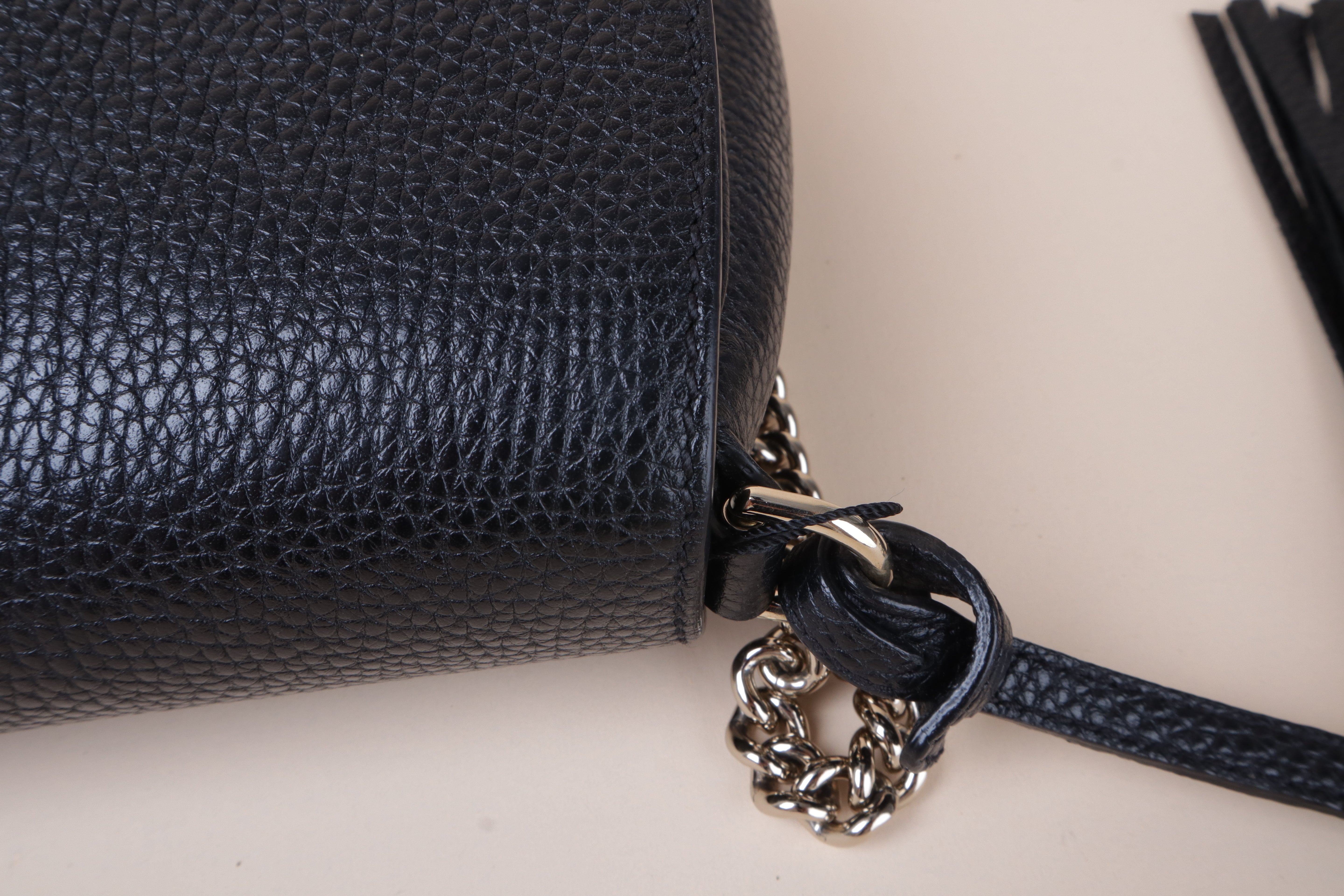 Gucci black long flap soho shoulder bag leather