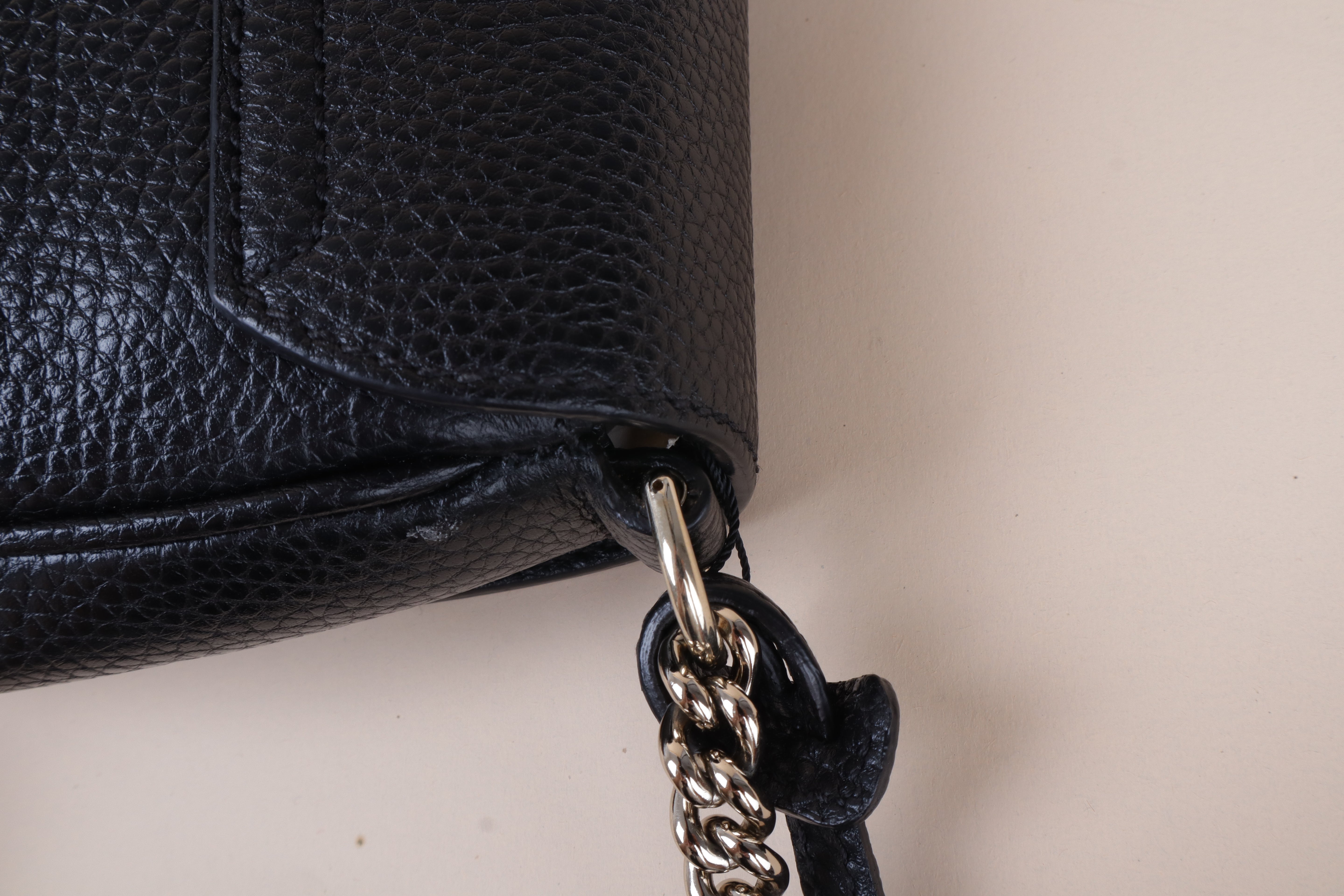 Gucci black long flap soho shoulder bag leather