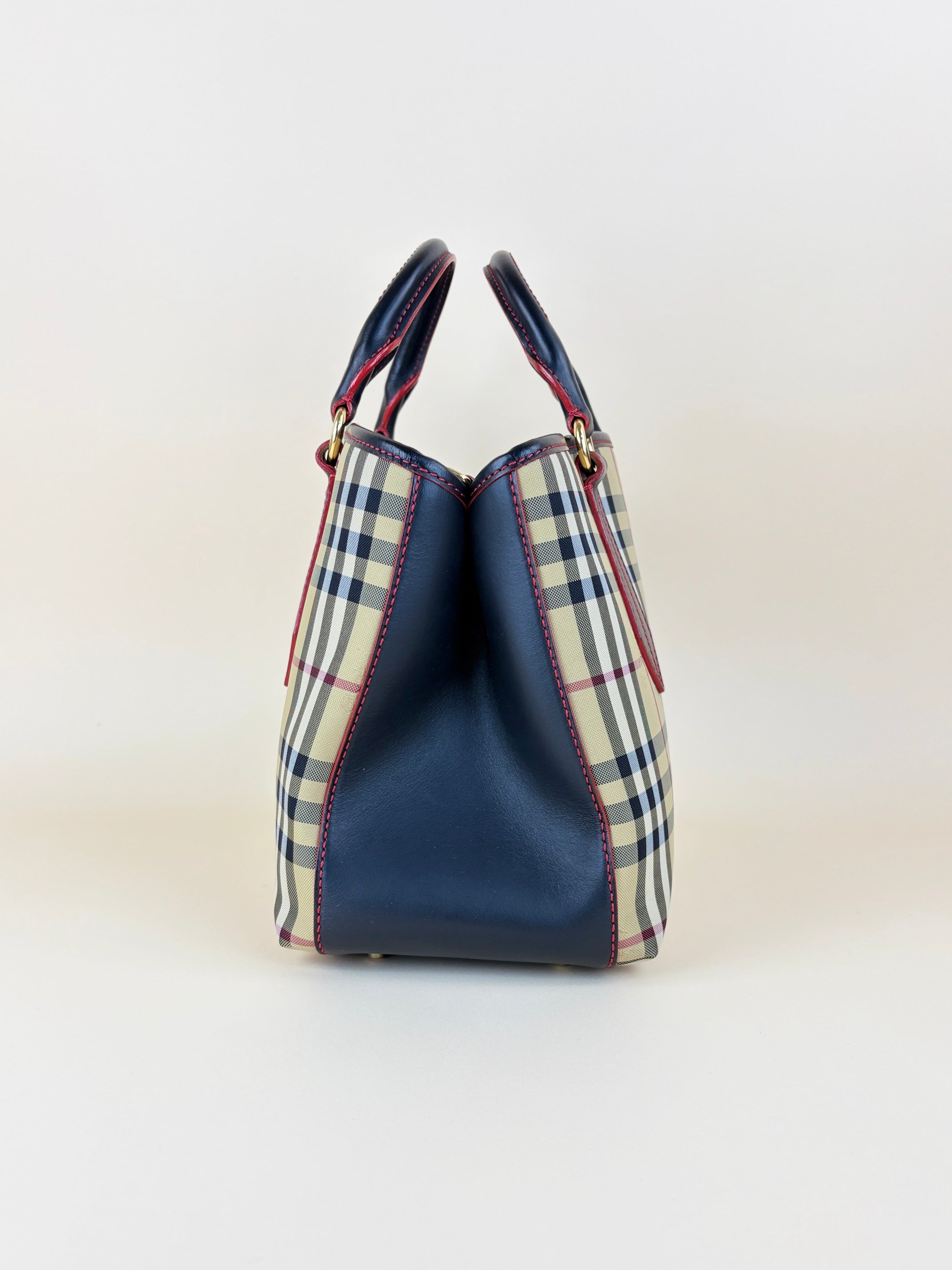 Burberry Bicolor Horseferry Check Ballingdon Contrast Stitch Medium Tote Bag