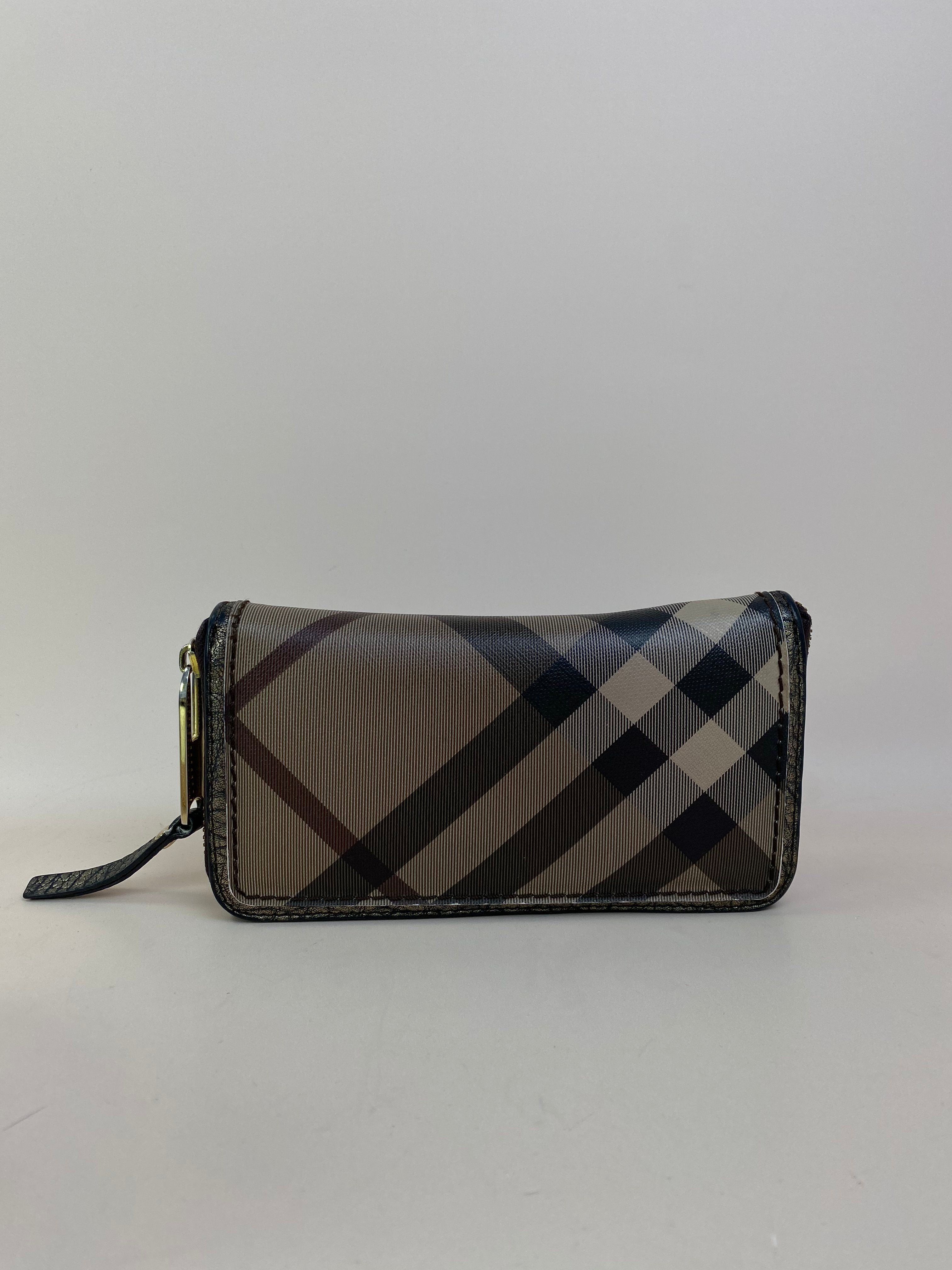 Burberry Bicolor Smoked Women Check Zip Around Large Wallet