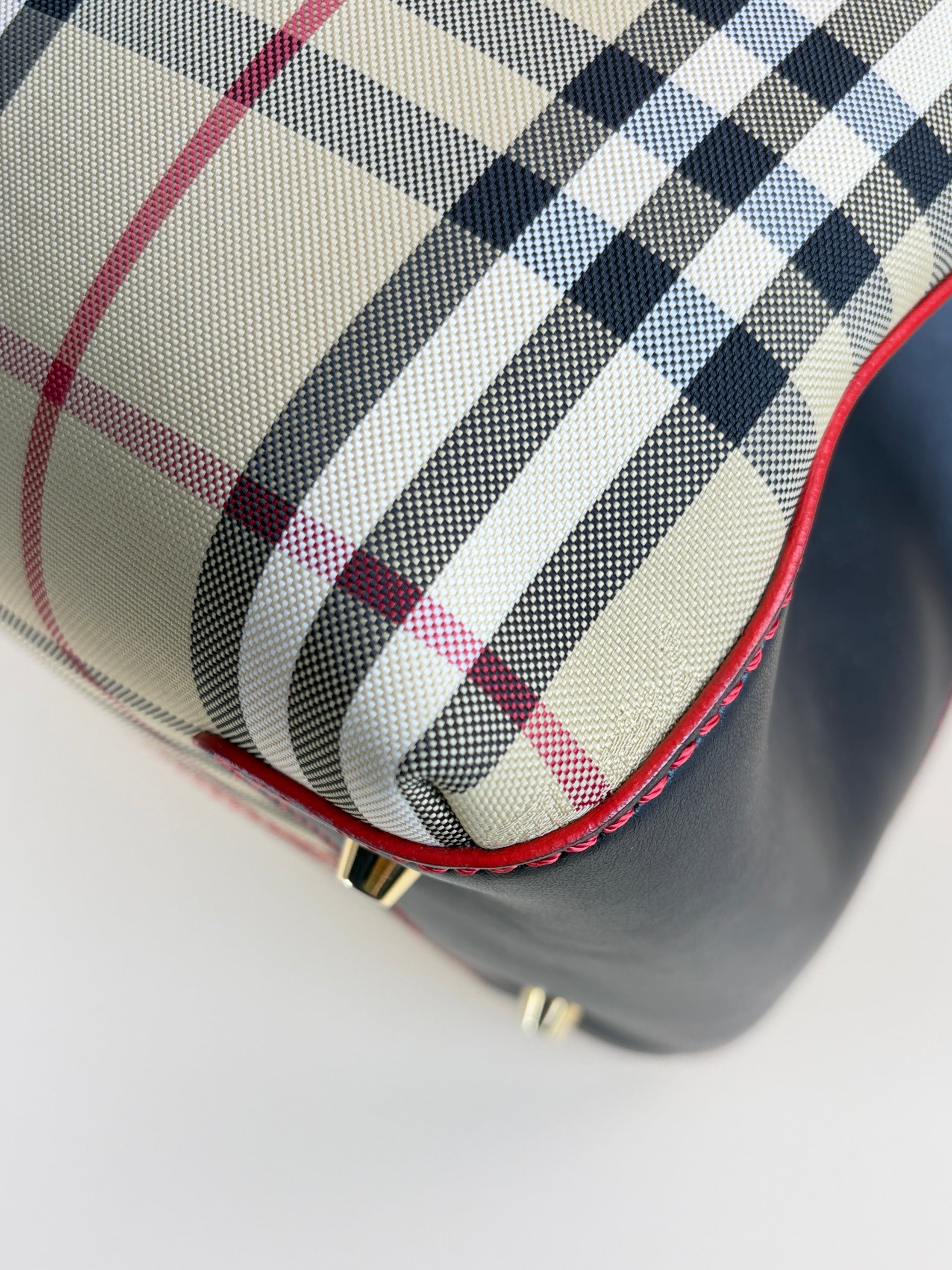 Burberry Bicolor Horseferry Check Ballingdon Contrast Stitch Medium Tote Bag