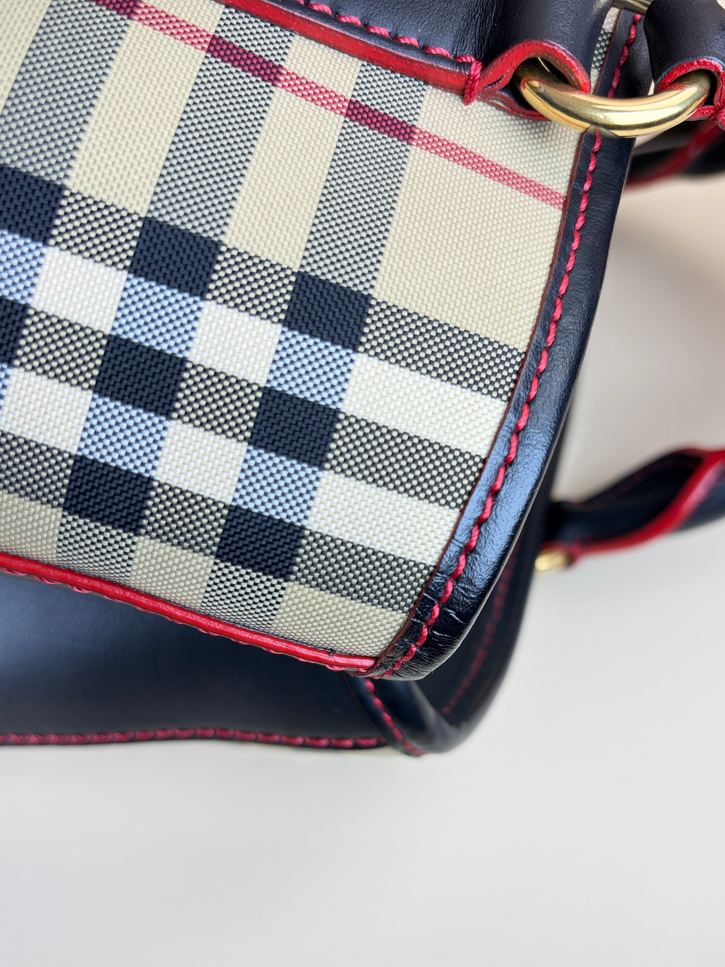 Burberry Bicolor Horseferry Check Ballingdon Contrast Stitch Medium Tote Bag