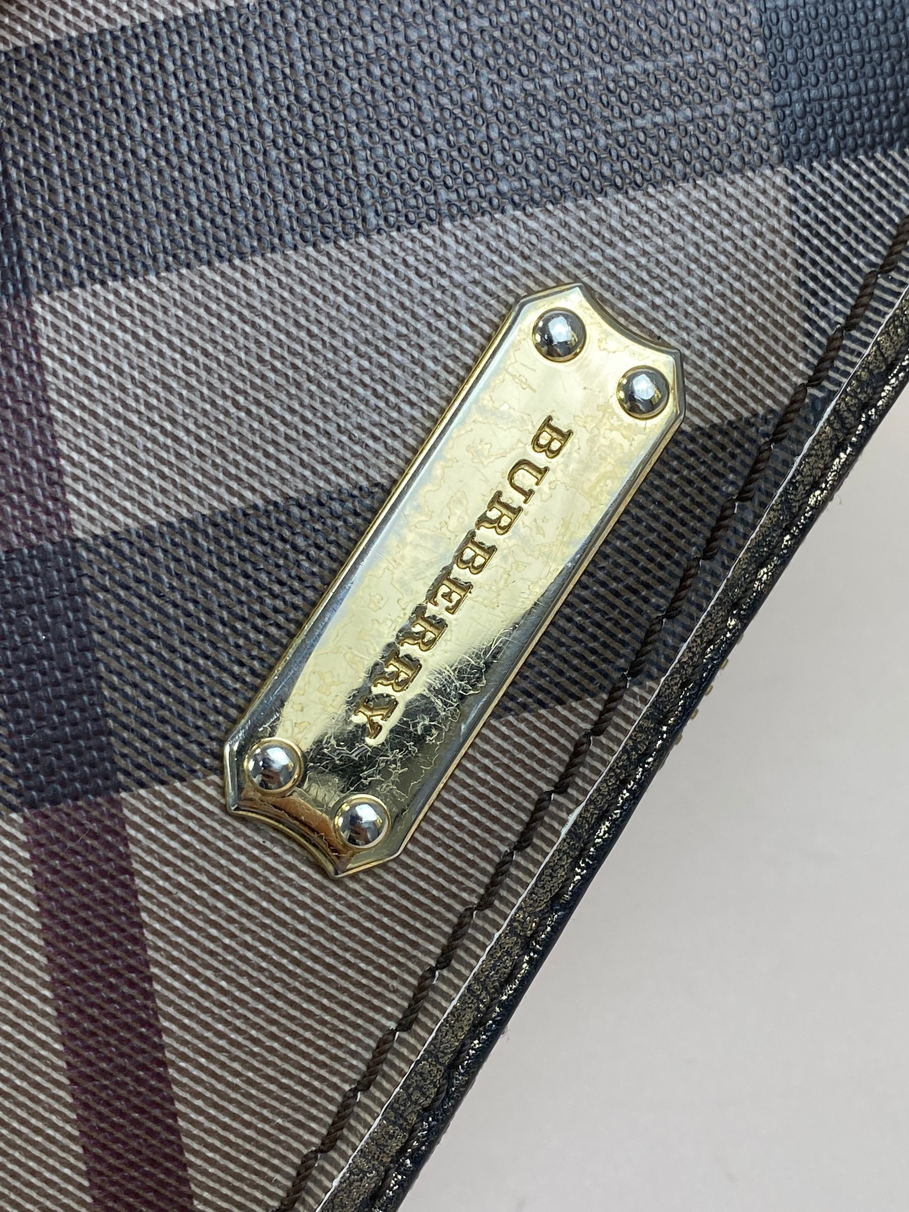 Burberry Bicolor Smoked Women Check Zip Around Large Wallet
