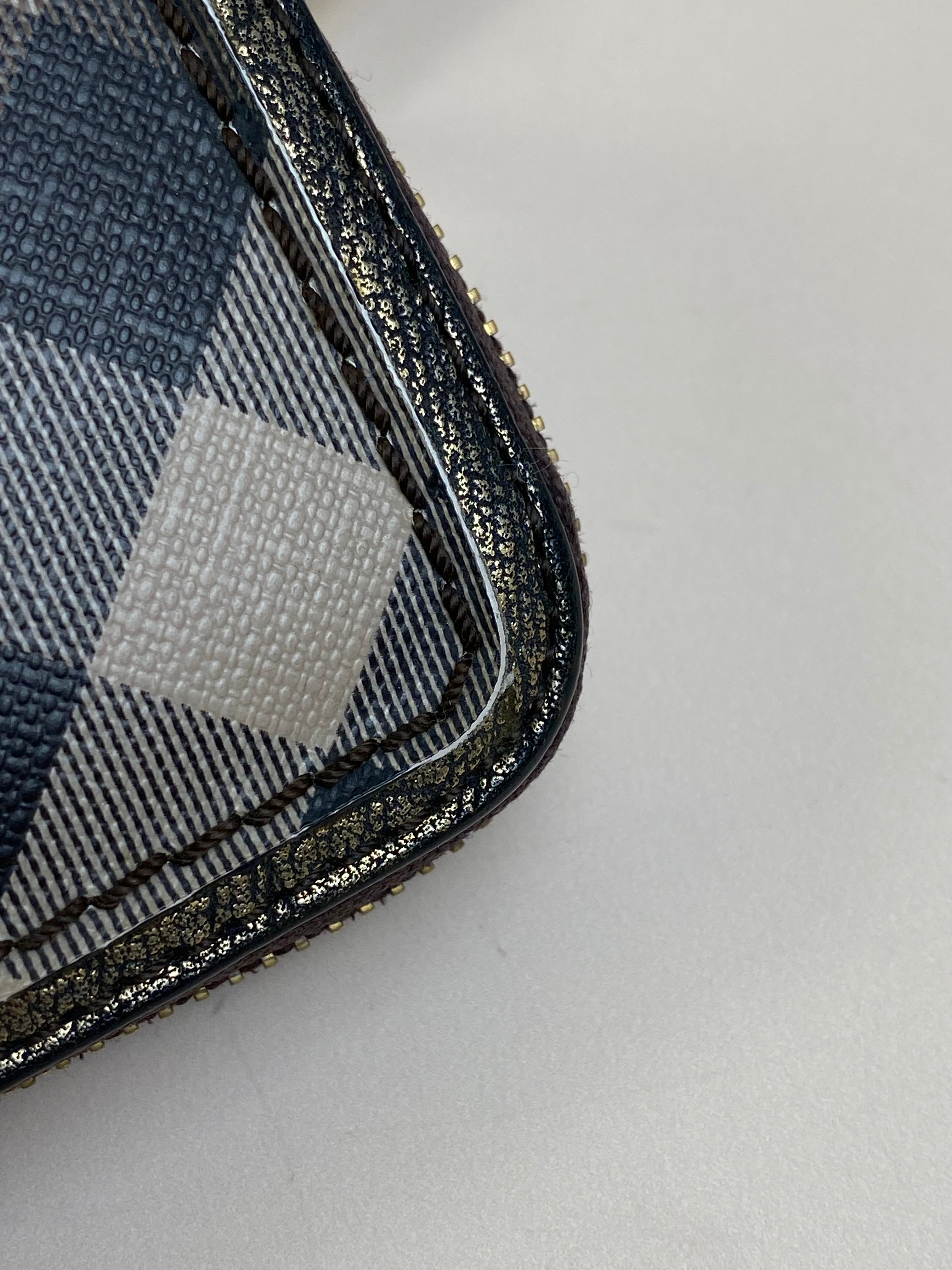 Burberry Bicolor Smoked Women Check Zip Around Large Wallet