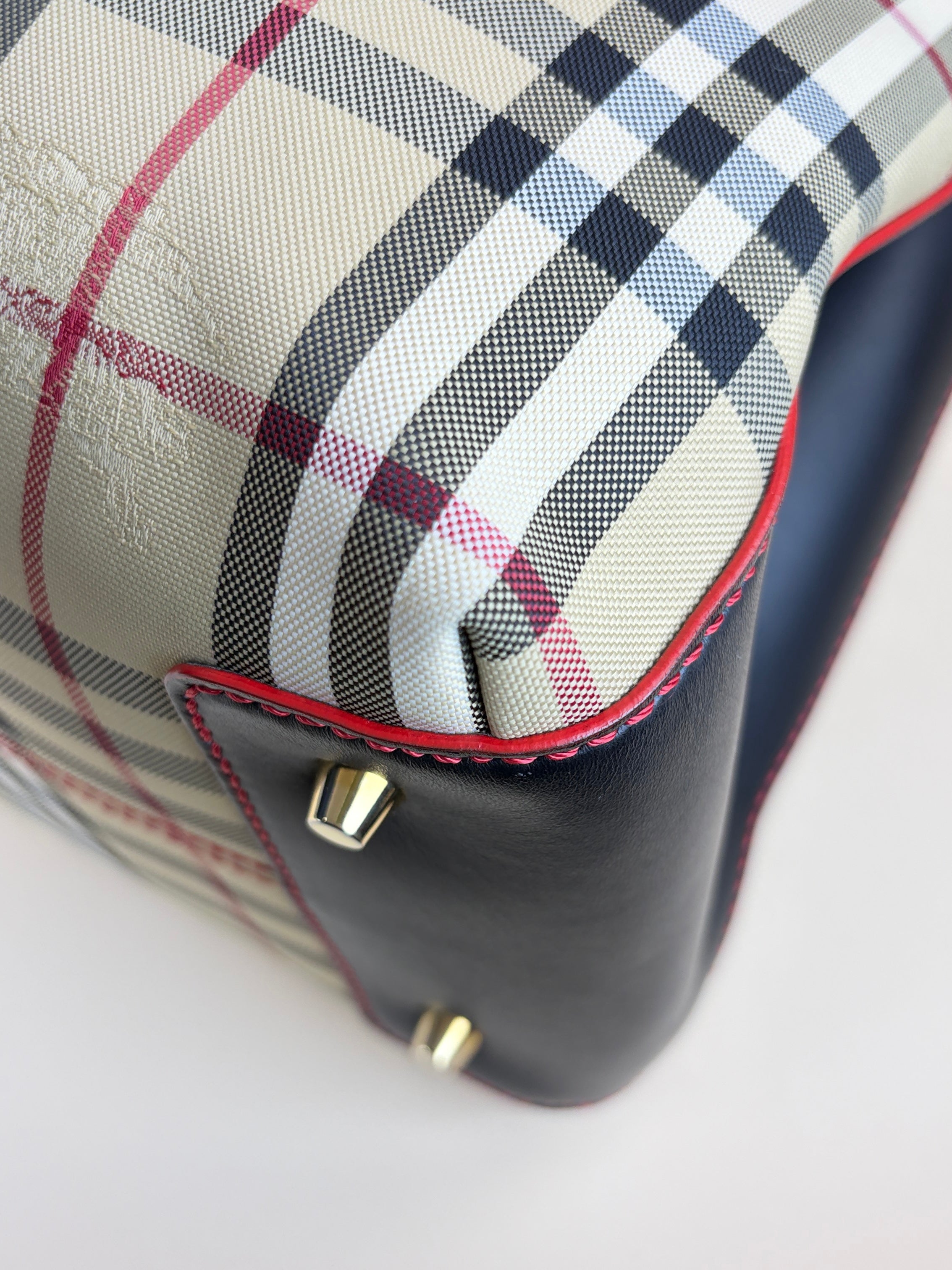 Burberry Bicolor Horseferry Check Ballingdon Contrast Stitch Medium Tote Bag