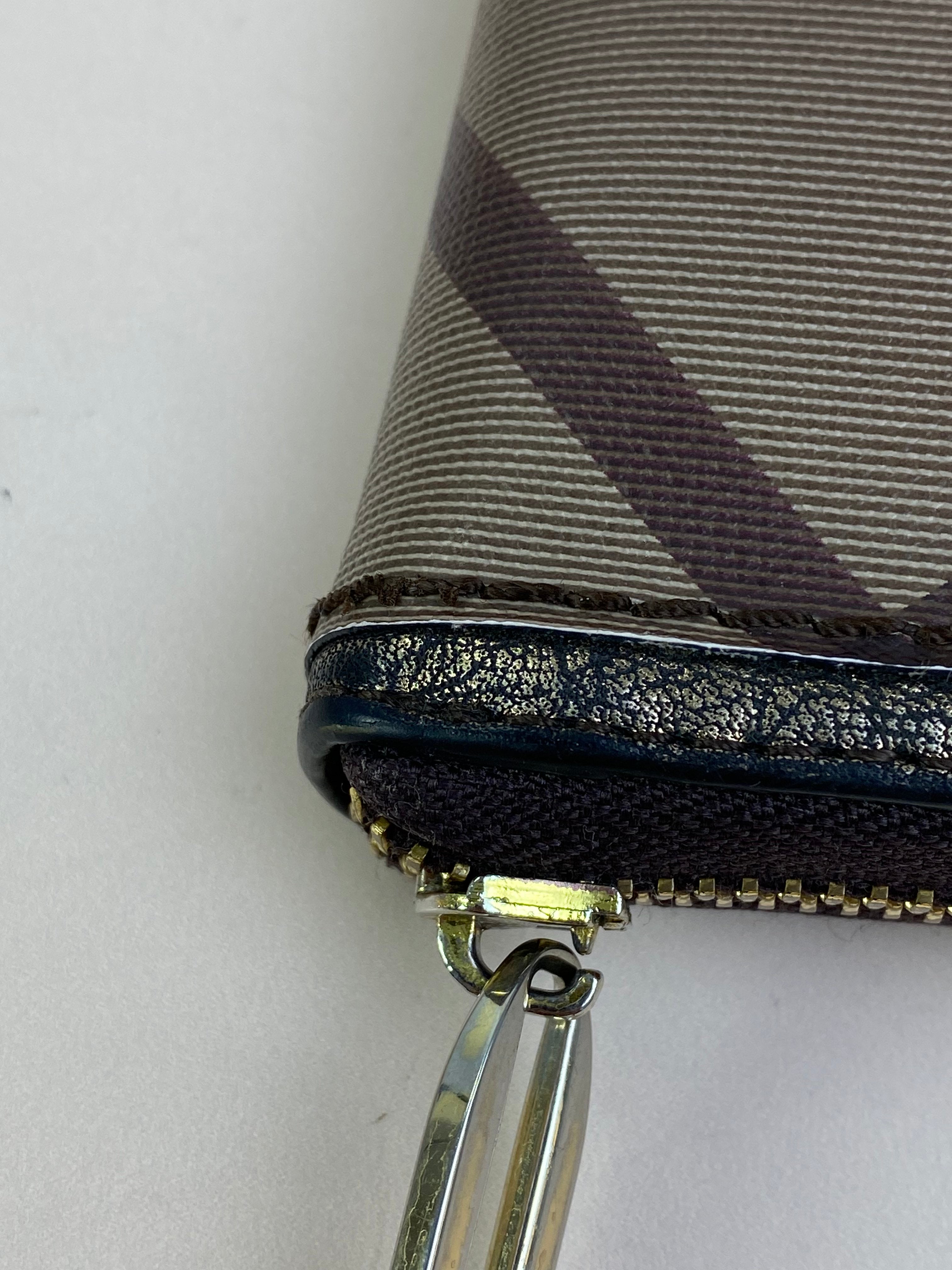 Burberry Bicolor Smoked Women Check Zip Around Large Wallet